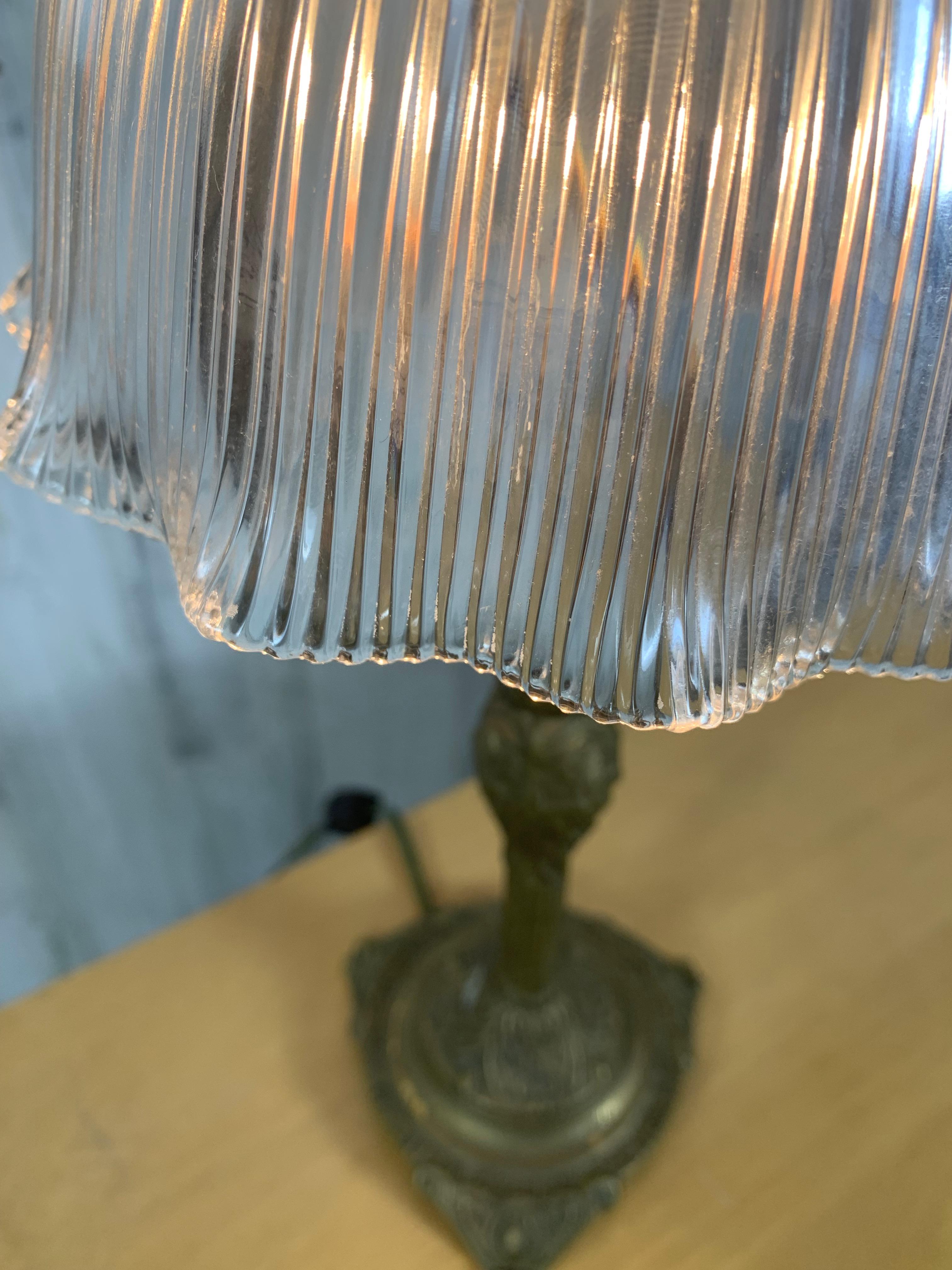 Antique Petite Bookshelf Lamp with Holophane Shade For Sale 2