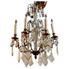 Antique Petite Bronze and Crystal Chandelier