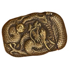 Antique Petite Bronze Dragon / Griffin Pattern Repousse Match Safe / Vesta