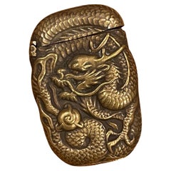 Antique Petite Bronze Dragon / Griffin Pattern Repousse Match Safe / Vesta