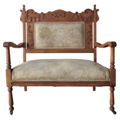 Antique Petite Carved Wood Settee Oversized Chair