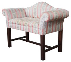Antique Petite Chippendale Mahogany Camelback Settee Bench Chair Stool Seat