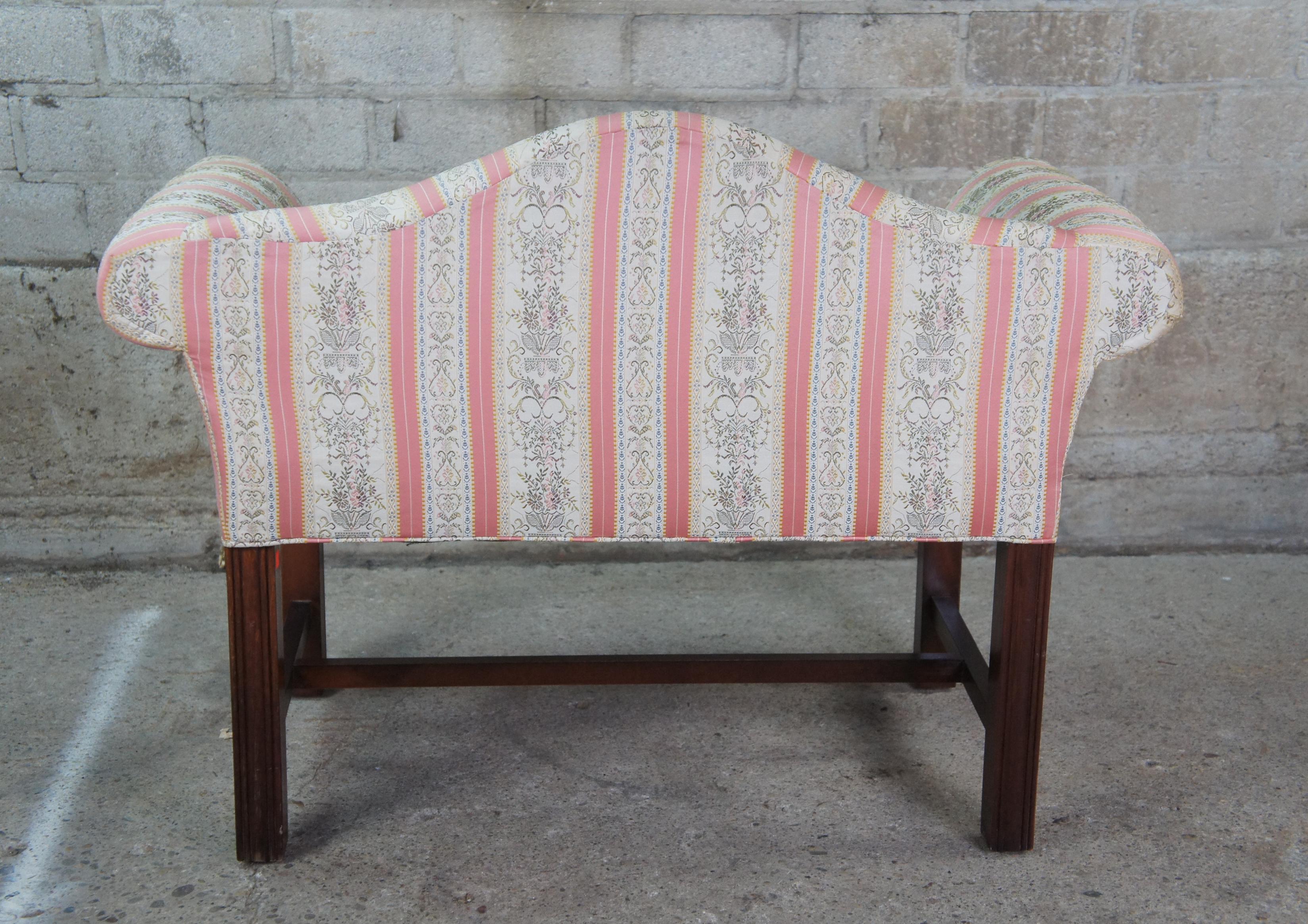 Antique Petite Chippendale Mahogany Camelback Settee Bench Chair Stool Seat 4