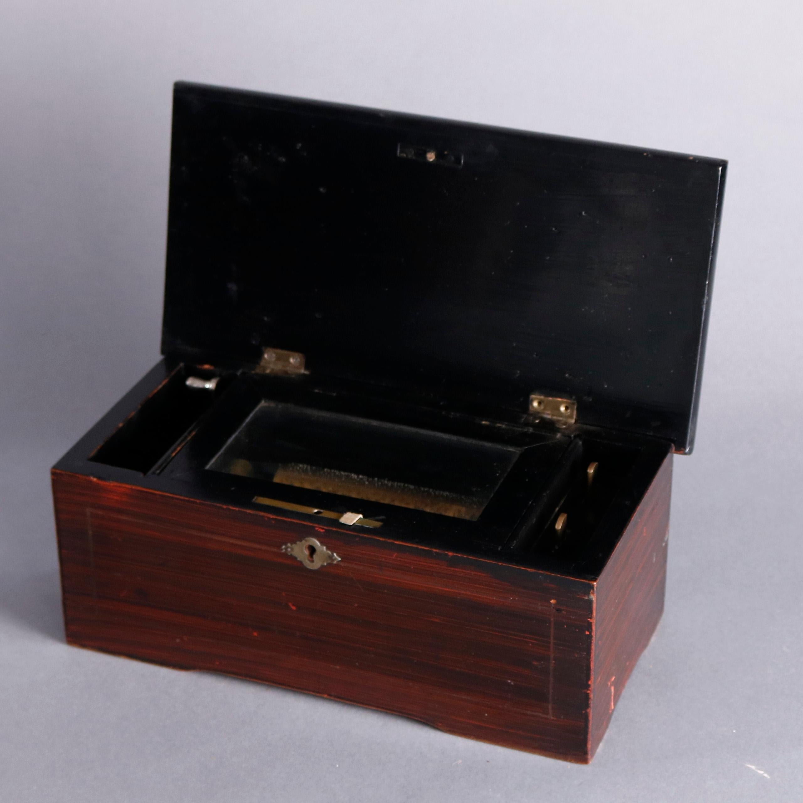 Antique Petite Cylinder Music Box, Grain Painted Case, circa 1890 In Good Condition In Big Flats, NY