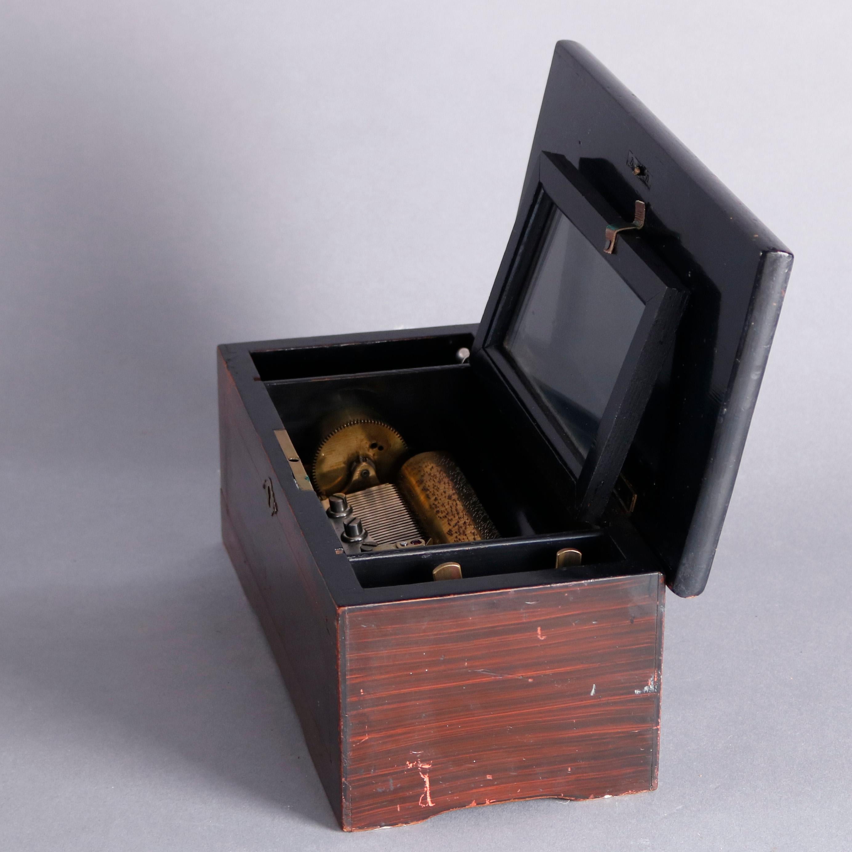 Antique Petite Cylinder Music Box, Grain Painted Case, circa 1890 2