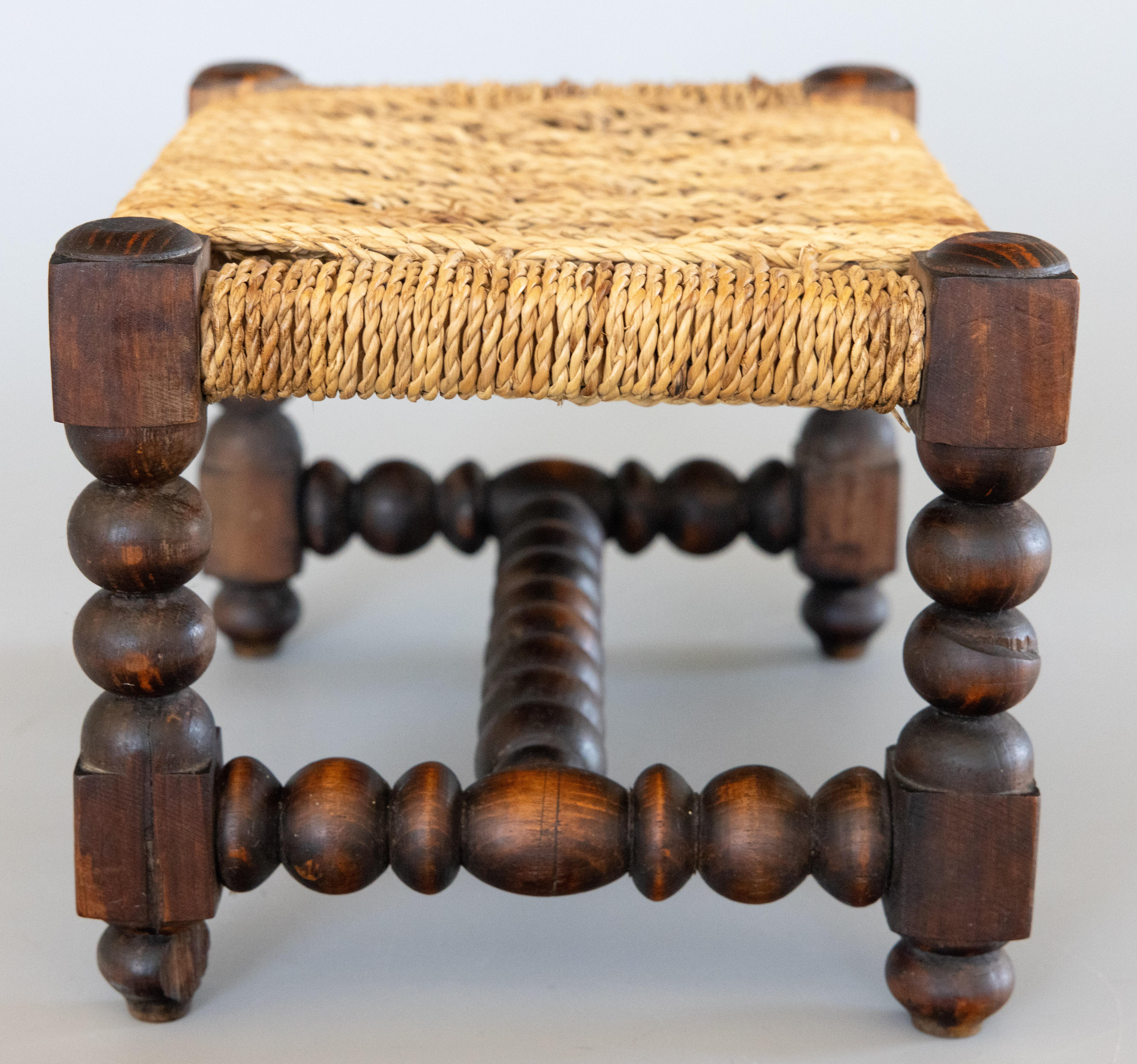 Antique Petite English Oak Woven Cord Rope Footstool Riser or Stand circa 1920 For Sale 1