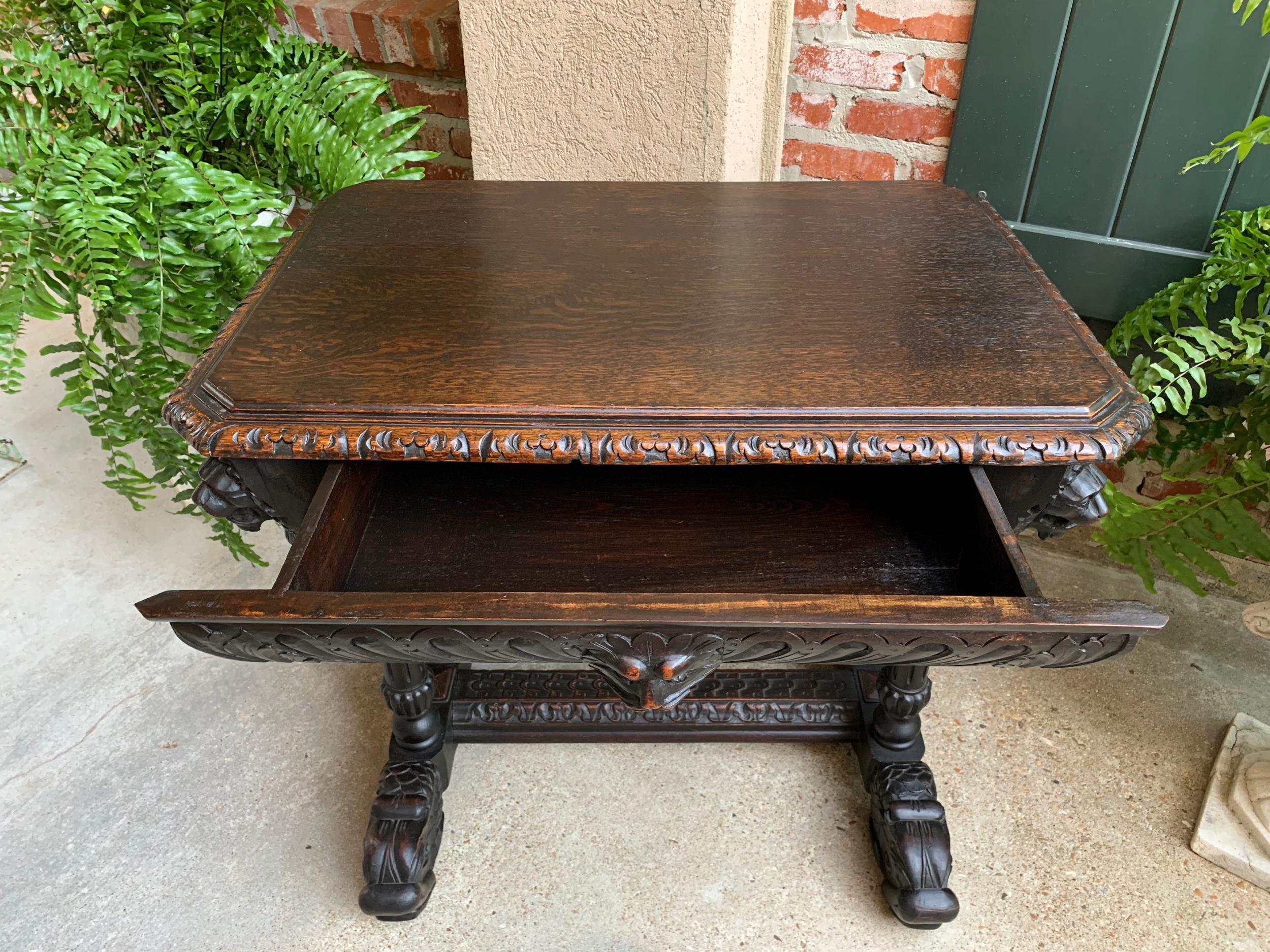 Antique Petite French Carved Oak Dolphin Table Desk Renaissance Gothic 19th C For Sale 6