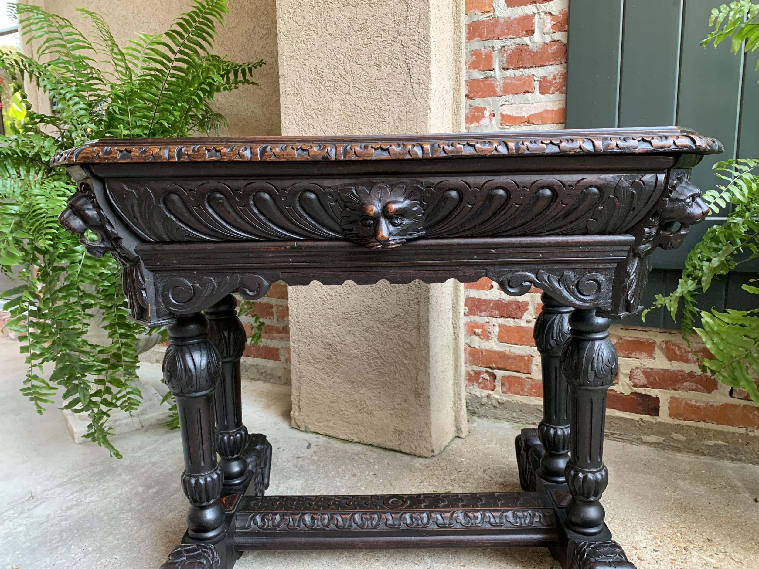 Antique Petite French Carved Oak Dolphin Table Desk Renaissance Gothic 19th C For Sale 8