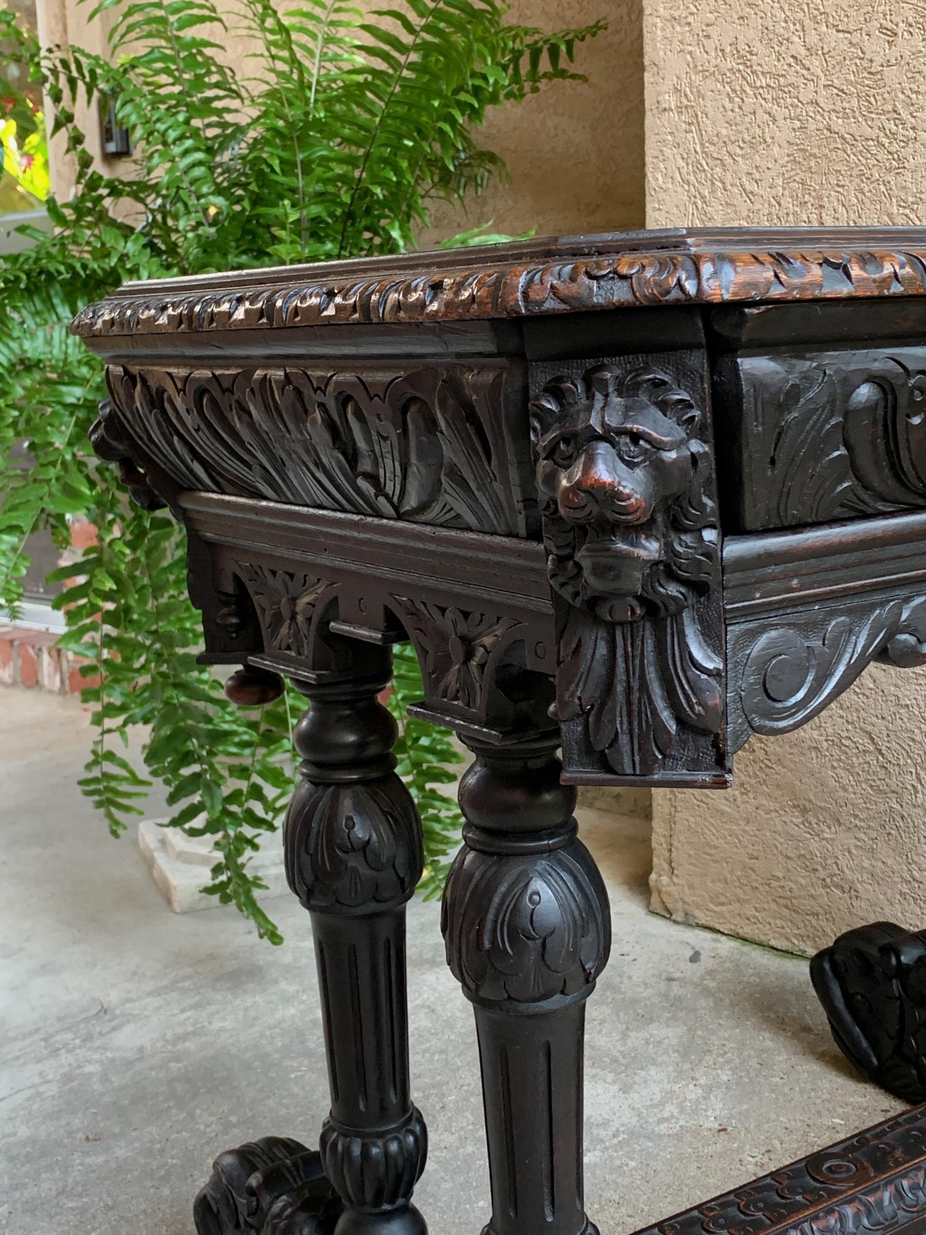 Antique Petite French Carved Oak Dolphin Table Desk Renaissance Gothic 19th C For Sale 11