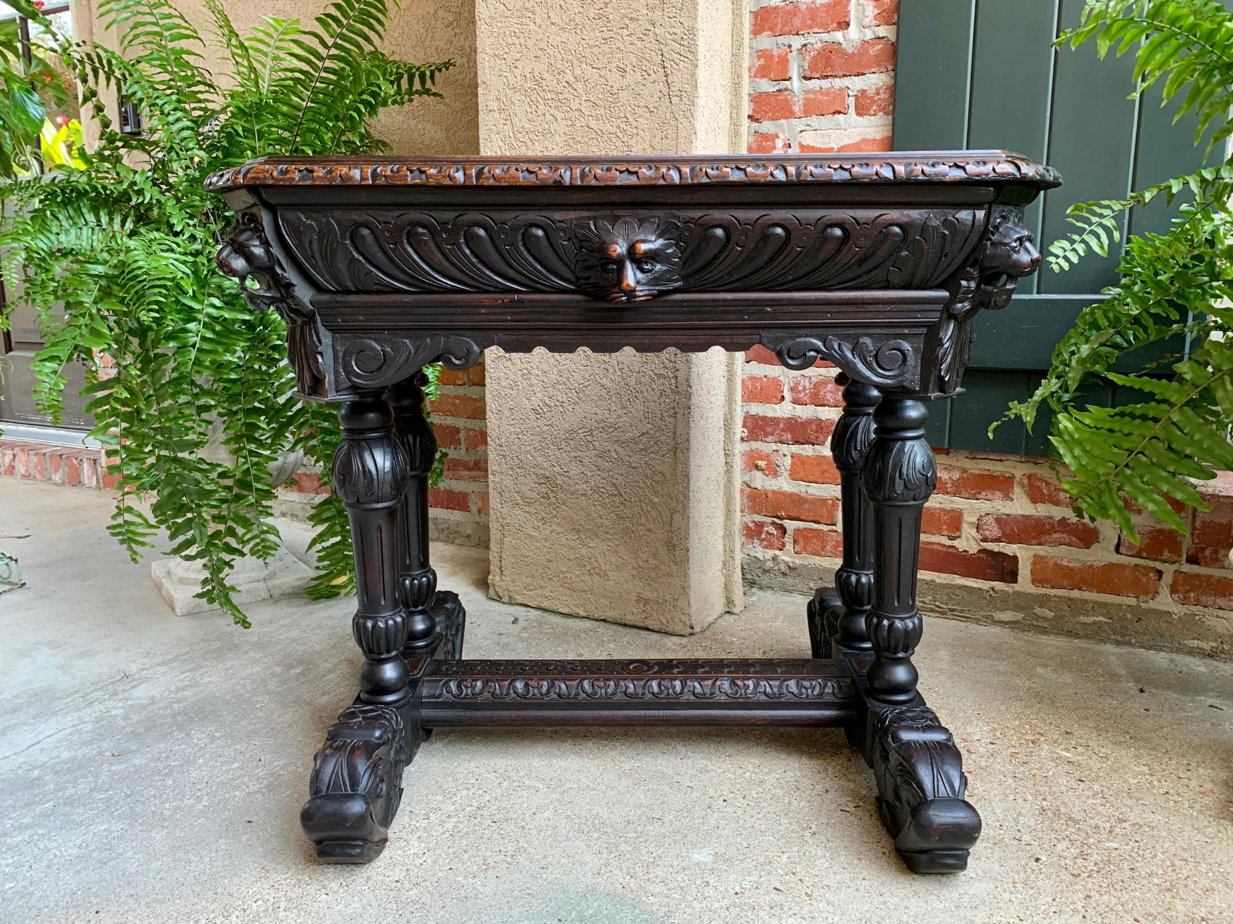 Antique Petite French carved oak dolphin table desk Renaissance Gothic 19th c

~Direct from France~
An elegant antique French carved library table or 