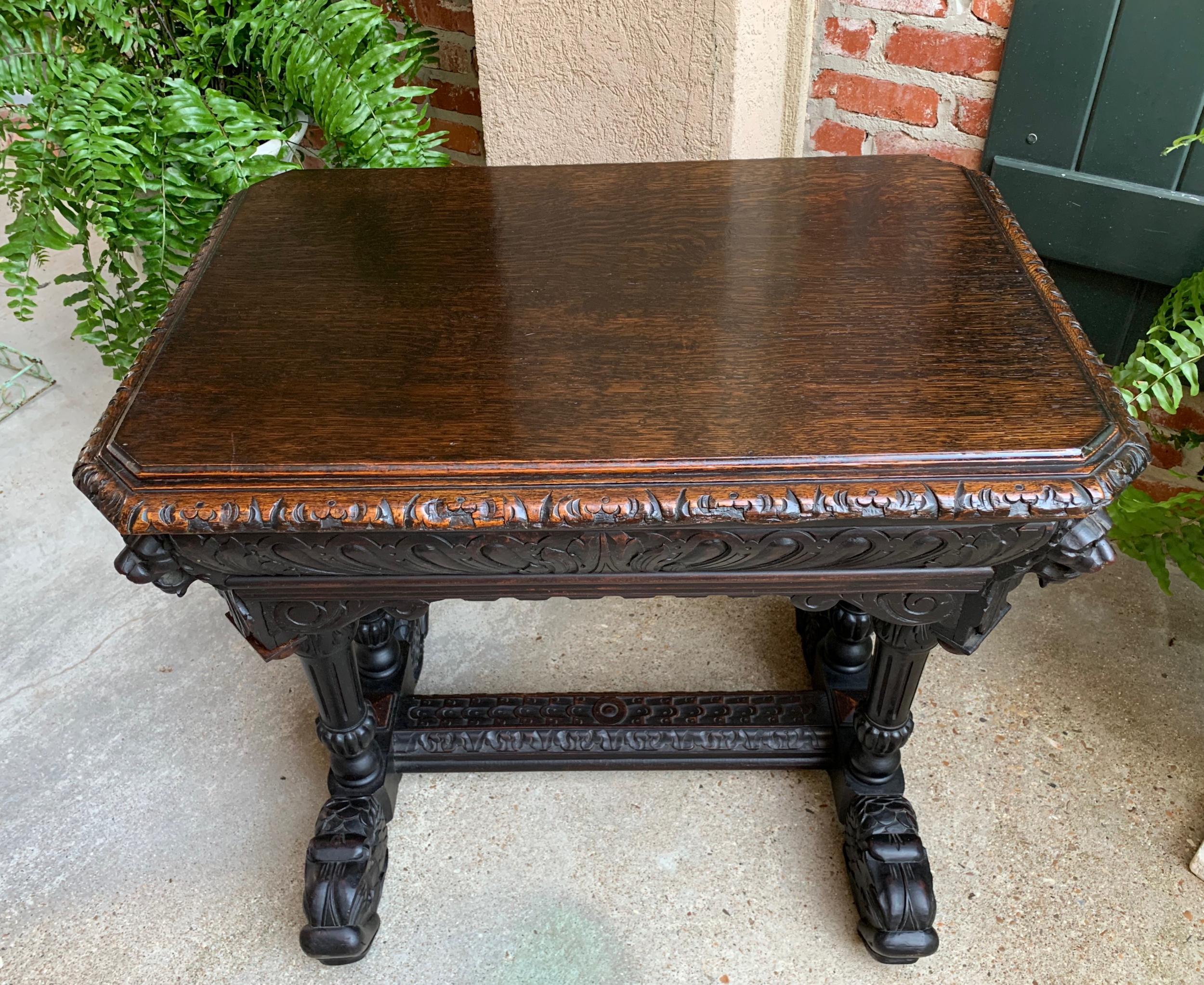 Antique Petite French Carved Oak Dolphin Table Desk Renaissance Gothic 19th C For Sale 14