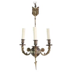 Antique Petite French Figual Brass Chandelier with 3 Arms