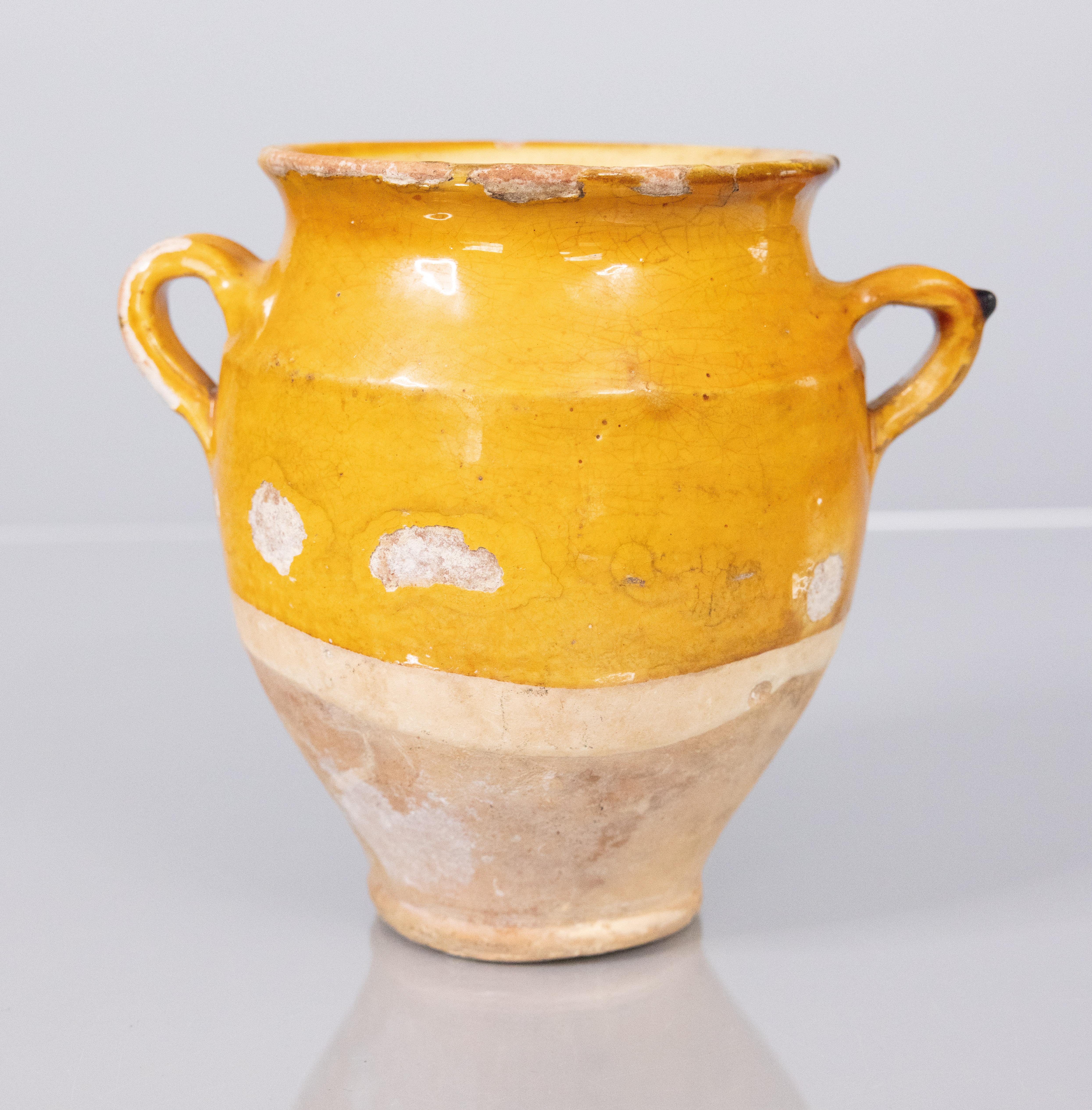 Fired Antique Petite French Glazed Yellow Confit Pot
