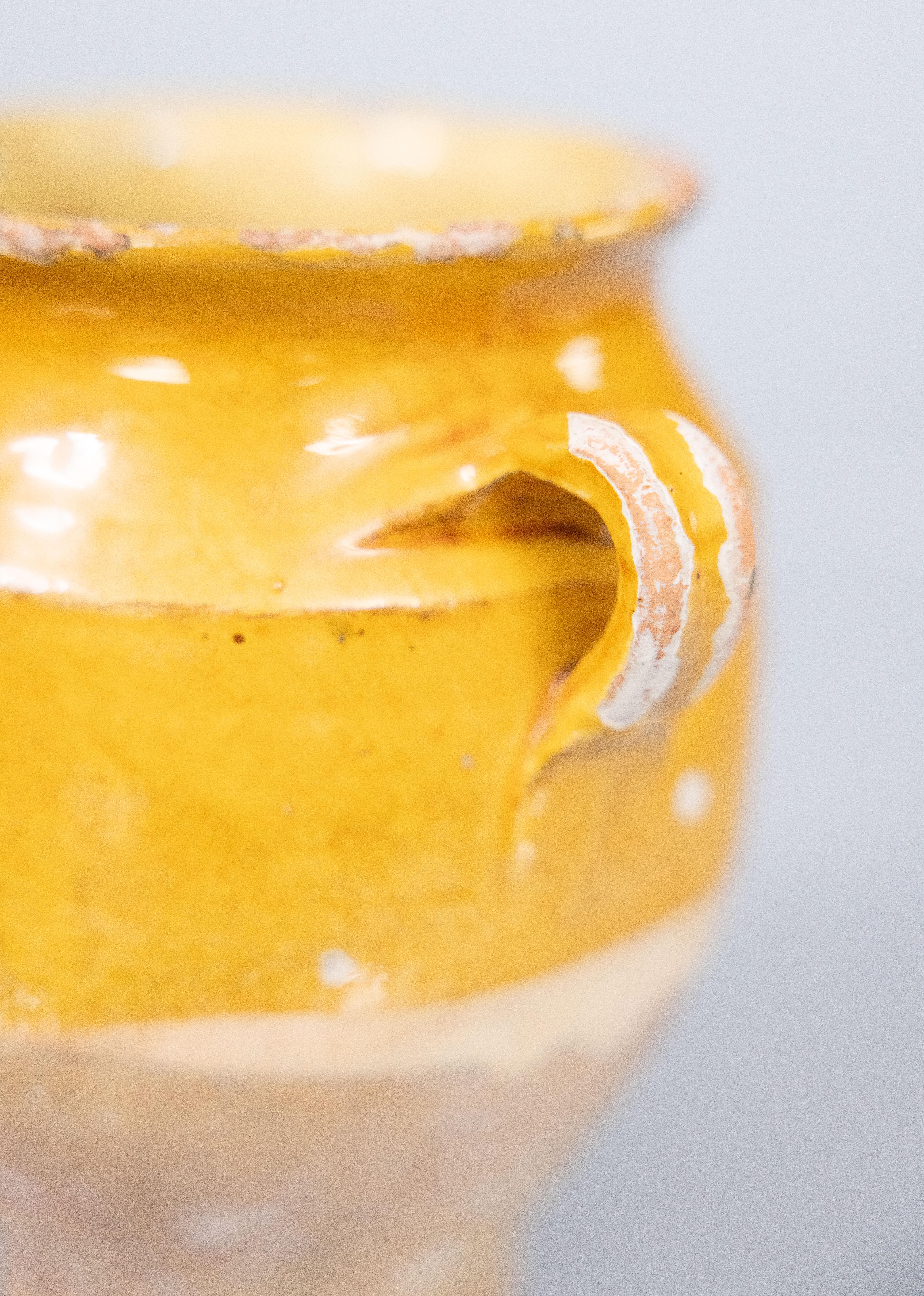 Terracotta Antique Petite French Glazed Yellow Confit Pot