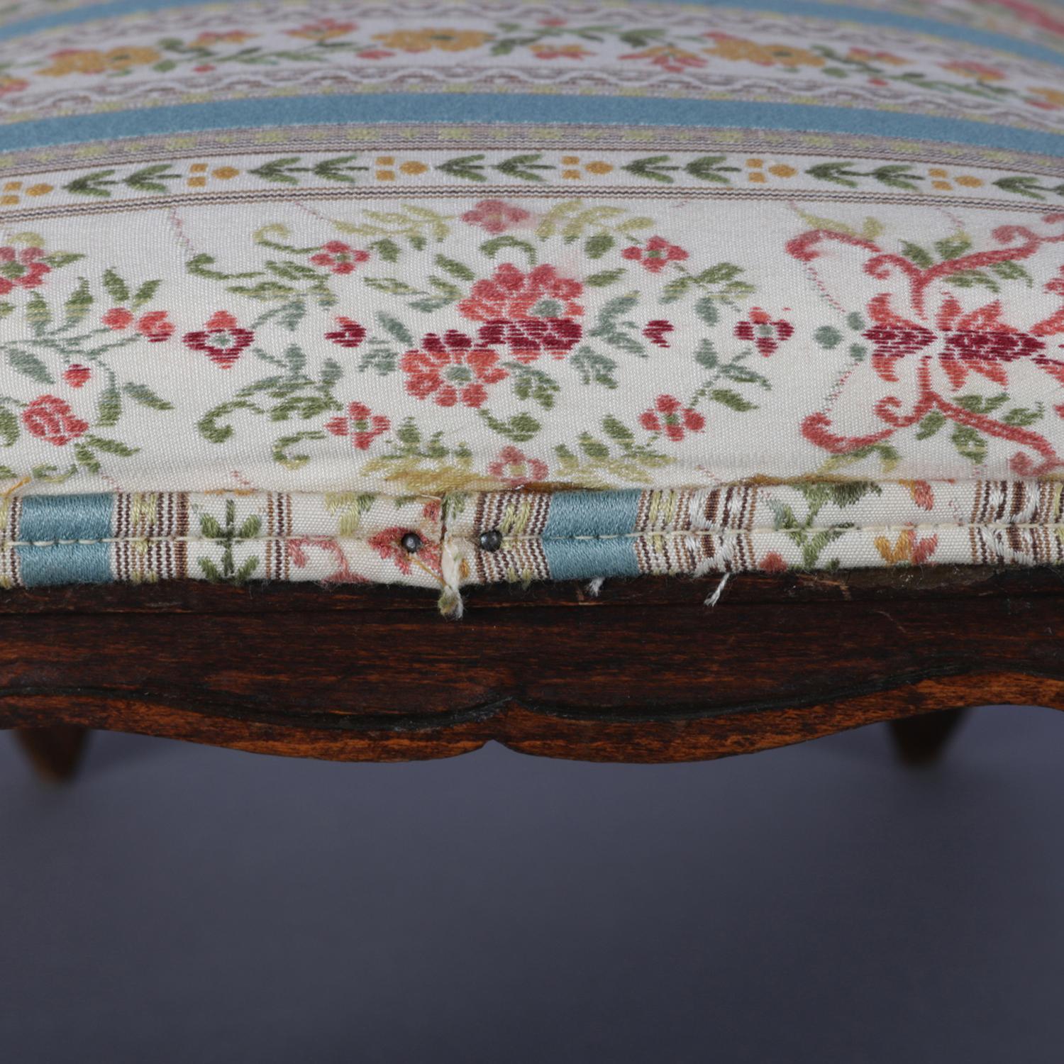 Antique Petite French Louis XVI Carved Walnut Upholstered Footstool, circa 1900 6