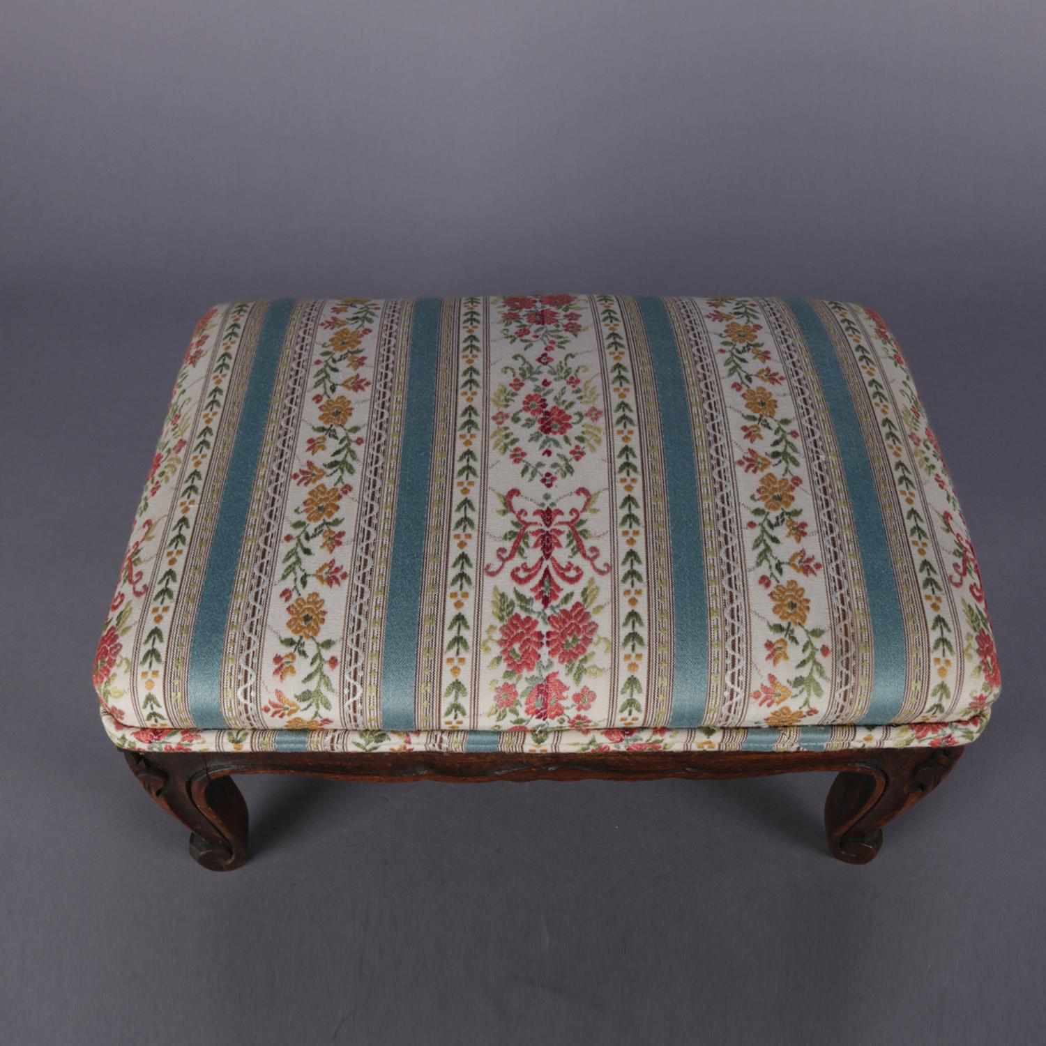 Antique Petite French Louis XVI Carved Walnut Upholstered Footstool, circa 1900 8