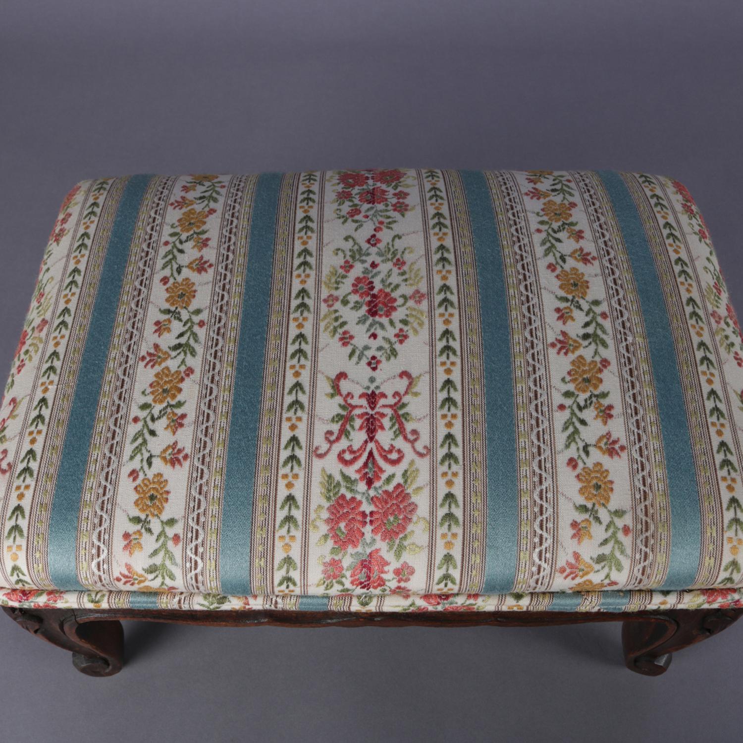 Antique Petite French Louis XVI Carved Walnut Upholstered Footstool, circa 1900 9