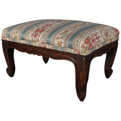 Antique Petite French Louis XVI Carved Walnut Upholstered Footstool, circa 1900