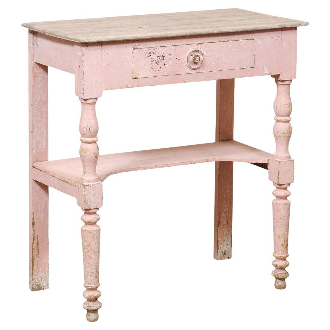Antique Petite French Rustic SIde Table or Small Desk Pink
