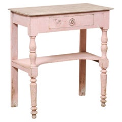 Antique Petite French Rustic SIde Table or Small Desk Pink