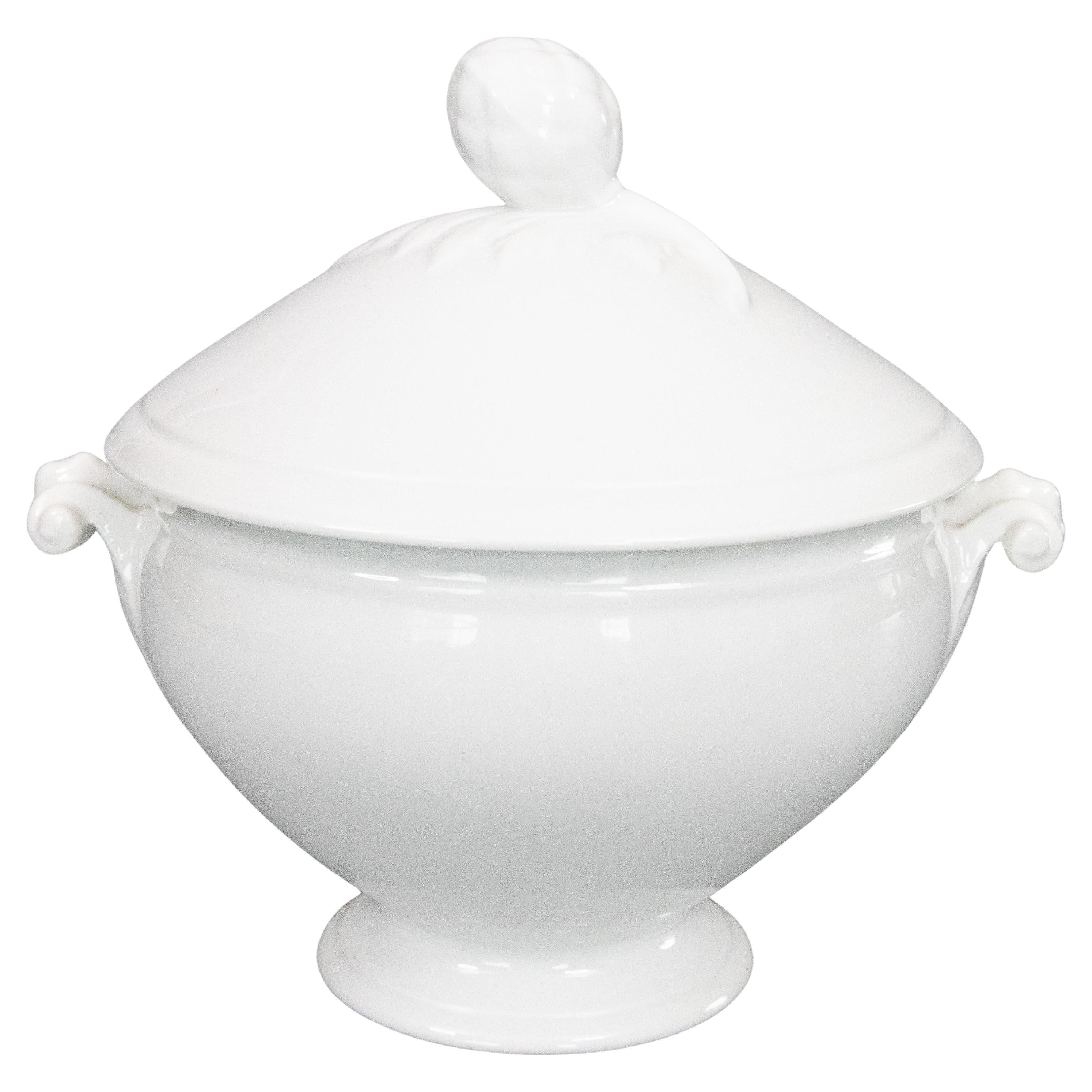 Antique Petite French White Ironstone Lidded Soup Tureen