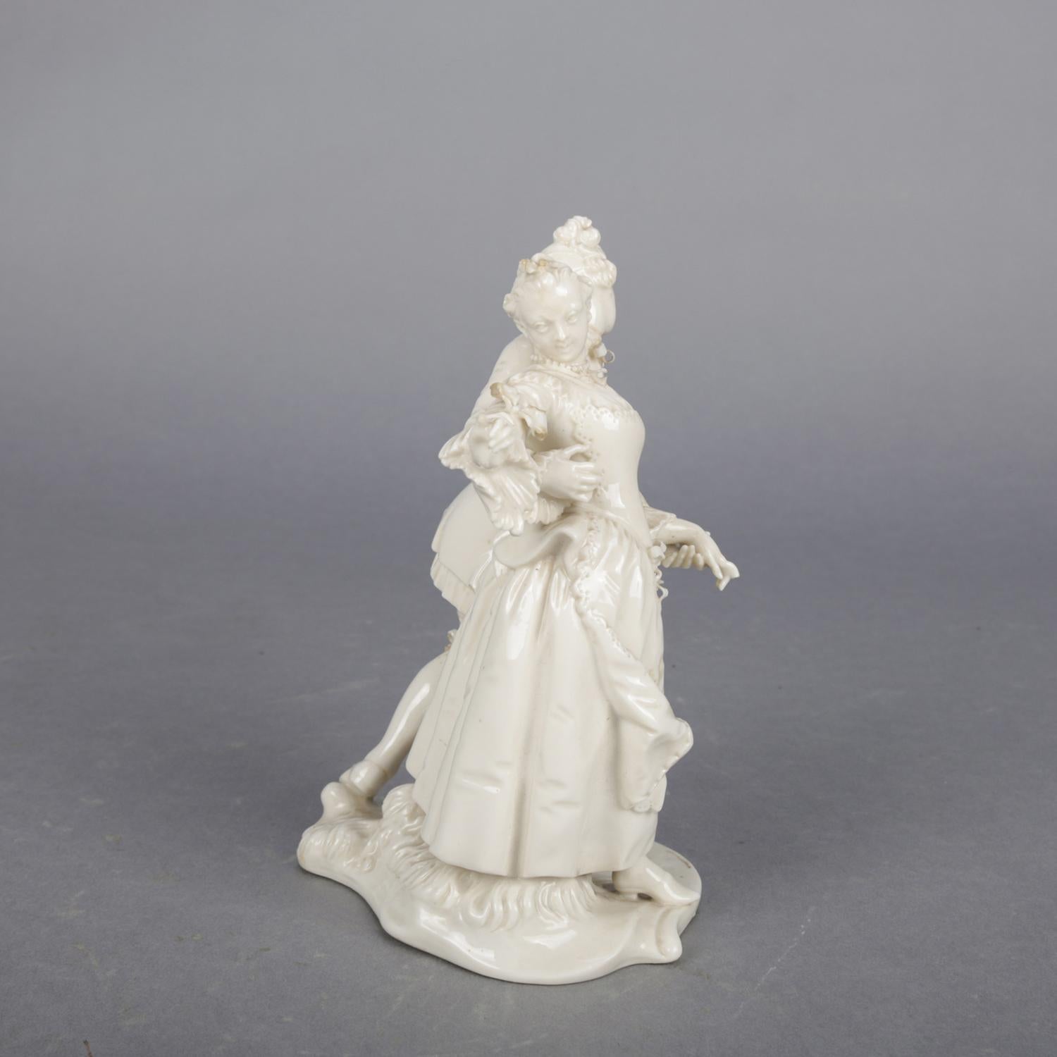 Victorian Antique & Petite German Figural Blanc de Chine Grouping, Dancing Courting Couple