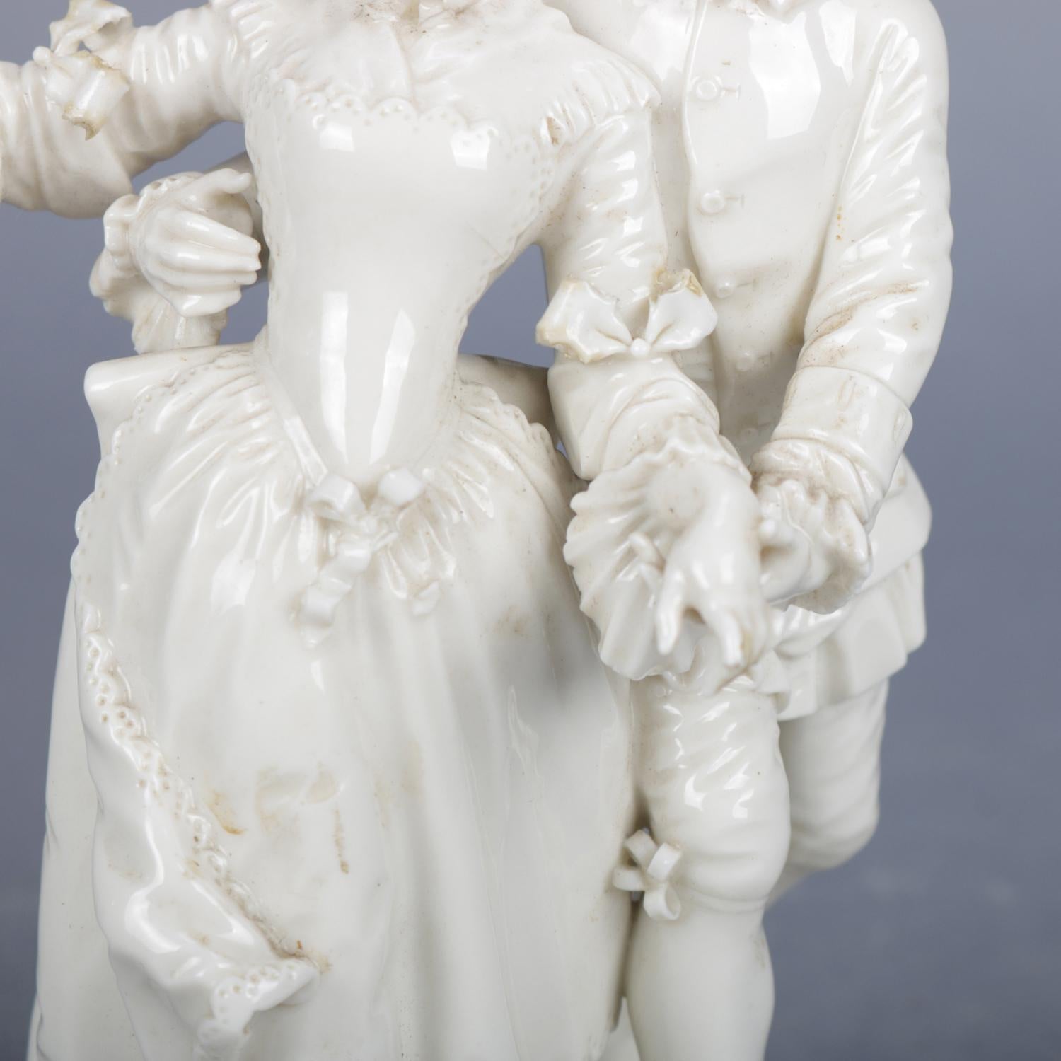 19th Century Antique & Petite German Figural Blanc de Chine Grouping, Dancing Courting Couple