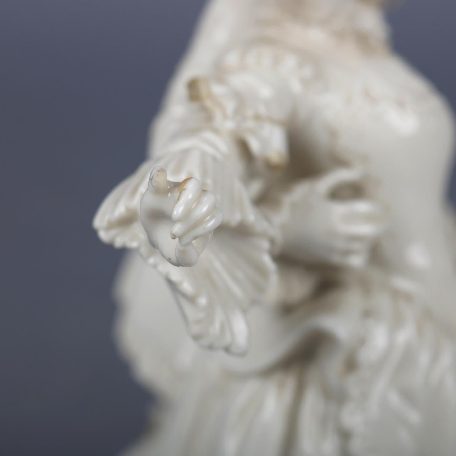 Porcelain Antique & Petite German Figural Blanc de Chine Grouping, Dancing Courting Couple