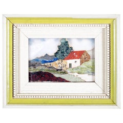 Antique Petite Italian Pietra Dura Plaque, Landscape Farm Scene, circa 1920