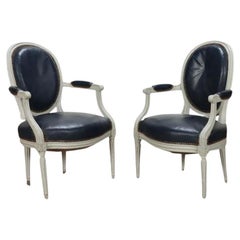 Pair of Oversized Painted Louis XVI Arm Chairs For Sale at 1stDibs