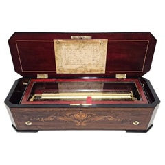 Antique Petite Mandolin Cylinder Music Box, Lecoultre Freres (?), Geneva c. 1870