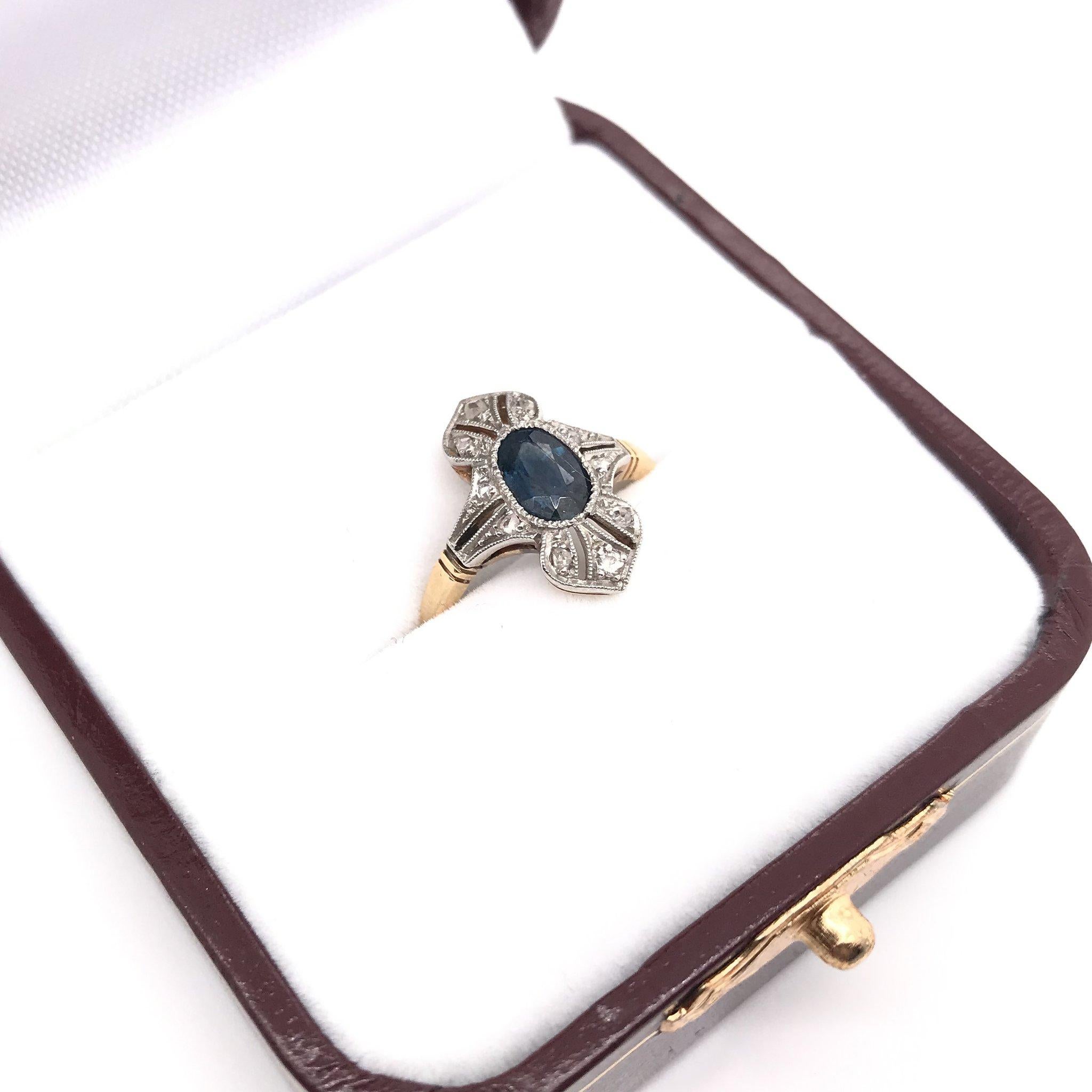 Antique Petite Sapphire & Diamonds Two Toned Ring 3