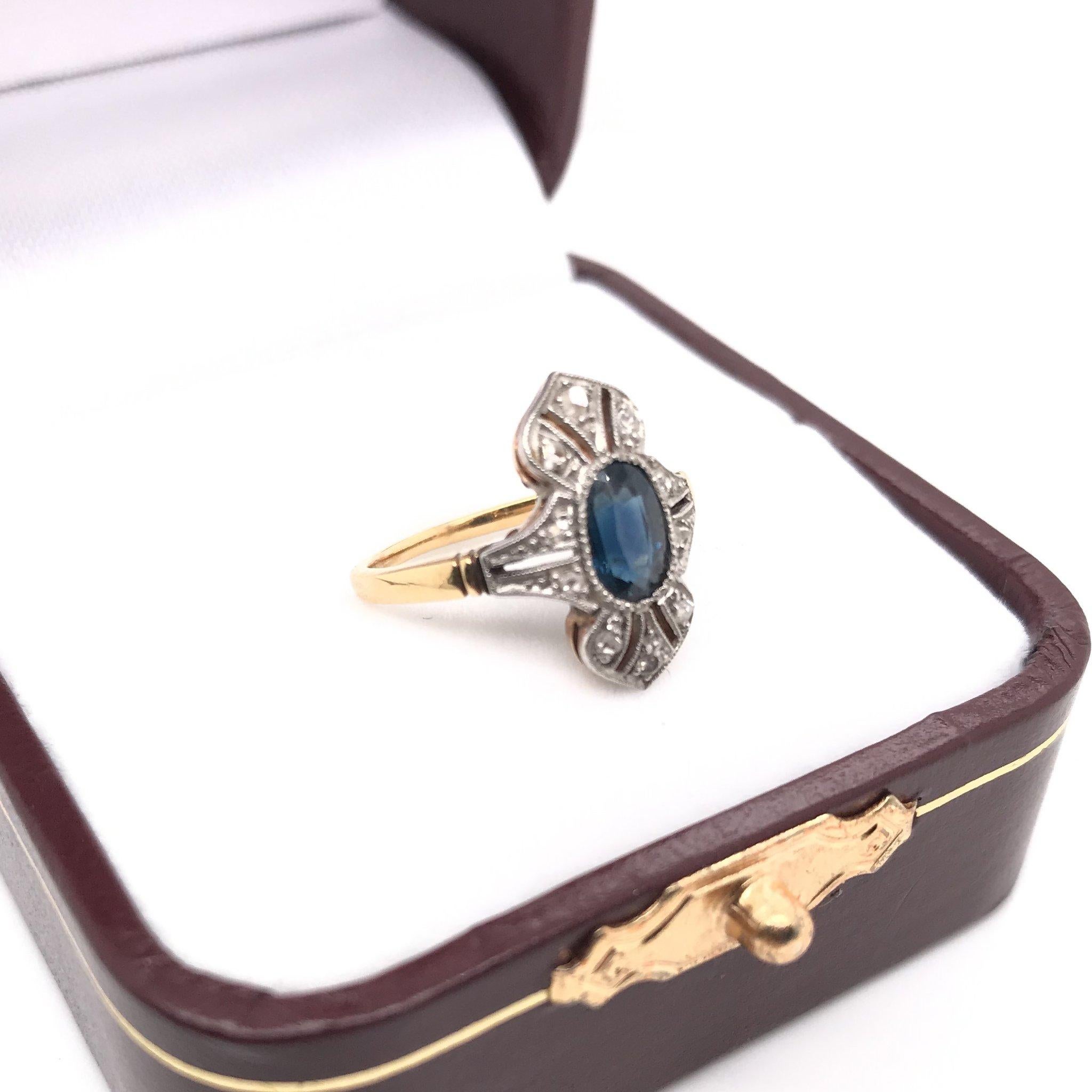 Women's Antique Petite Sapphire & Diamonds Two Toned Ring