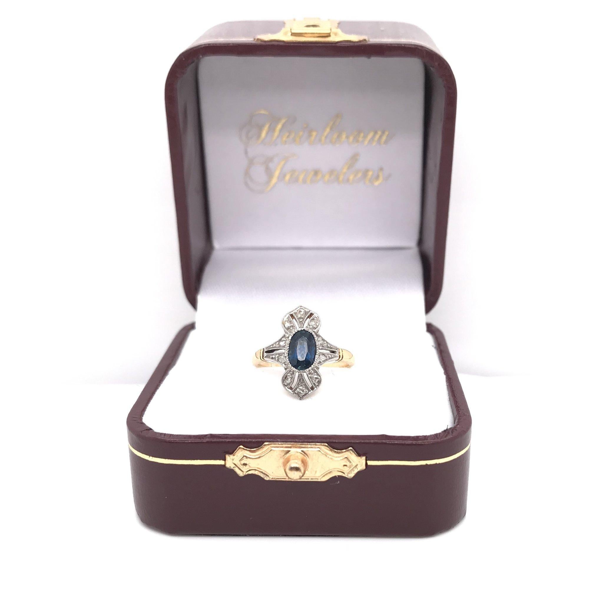Antique Petite Sapphire & Diamonds Two Toned Ring 1
