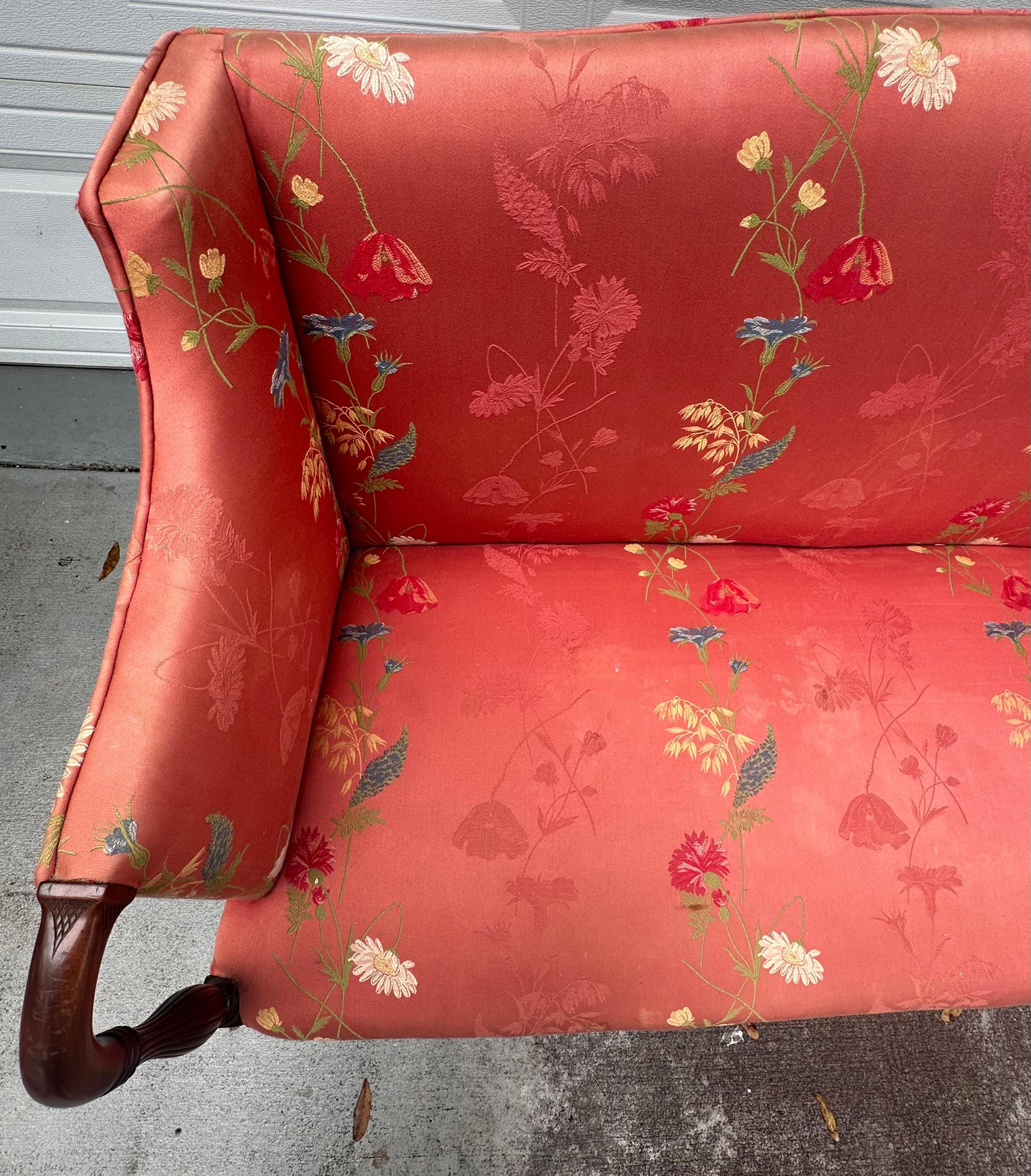 Antique Petite Sheraton Style Mahogany Camel Back Settee For Sale 3