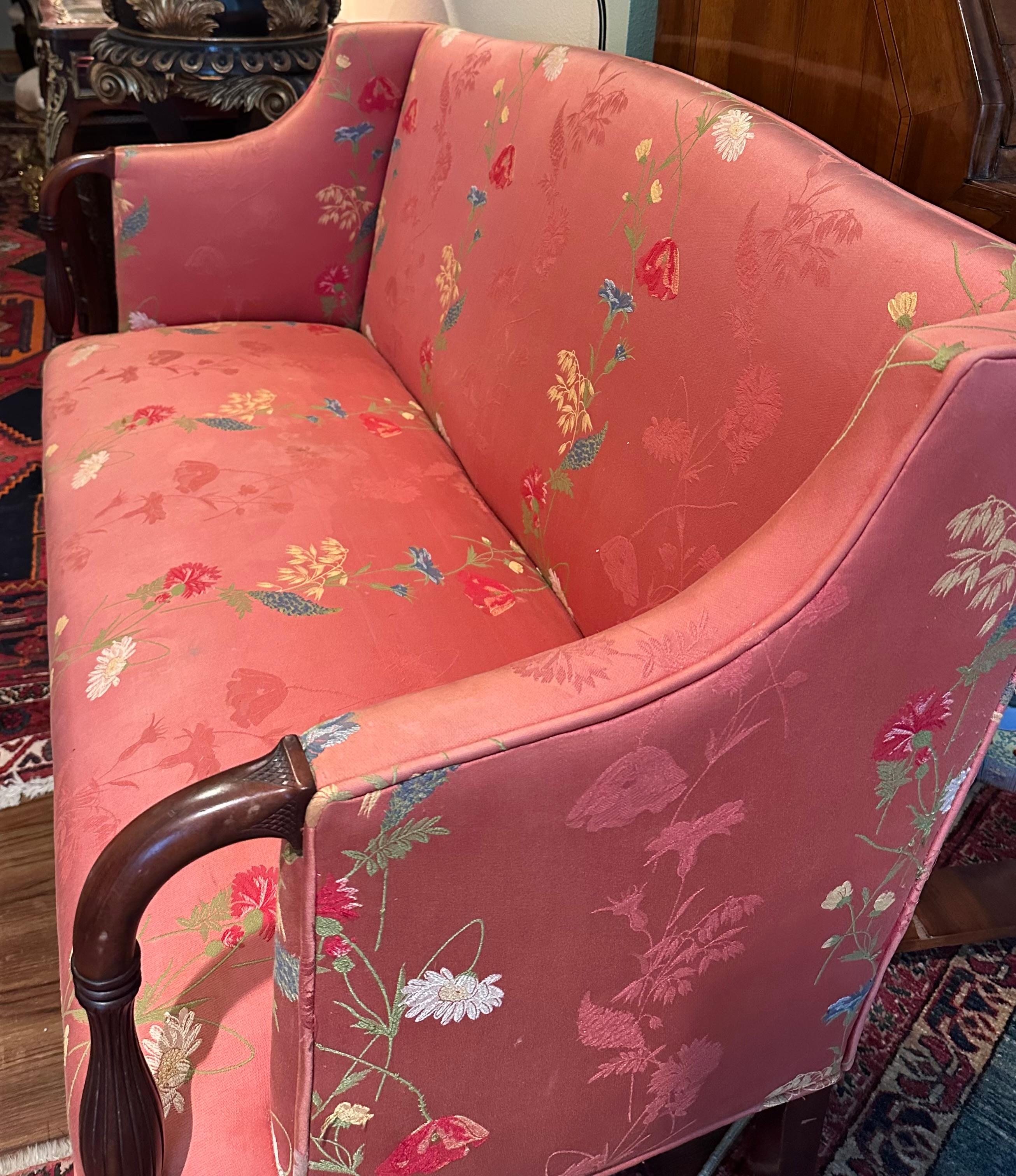 Antique Petite Sheraton Style Mahogany Camel Back Settee For Sale 5