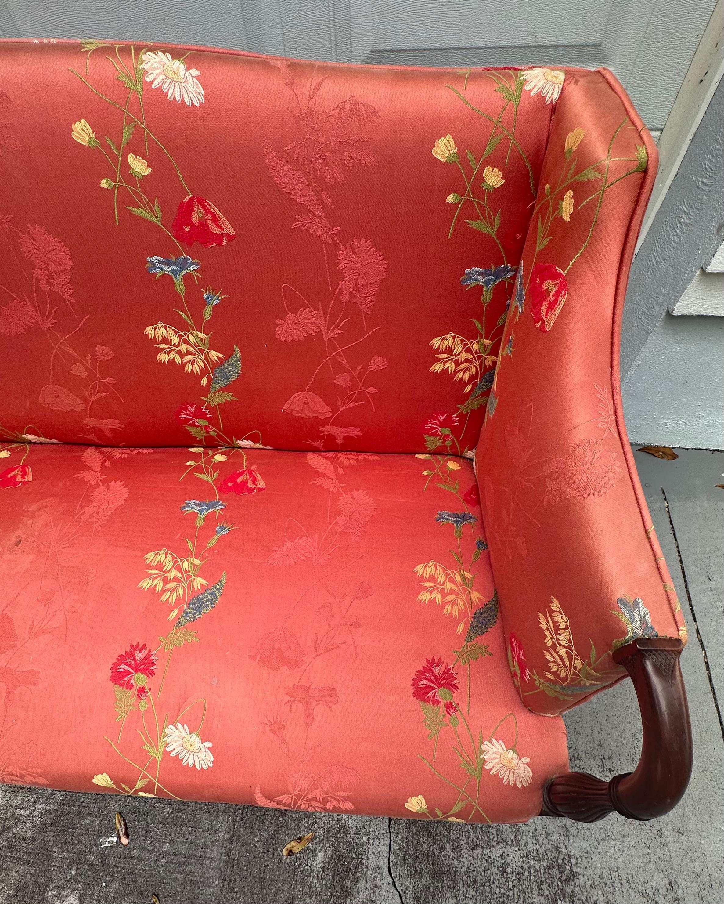 Antique Petite Sheraton Style Mahogany Camel Back Settee For Sale 6