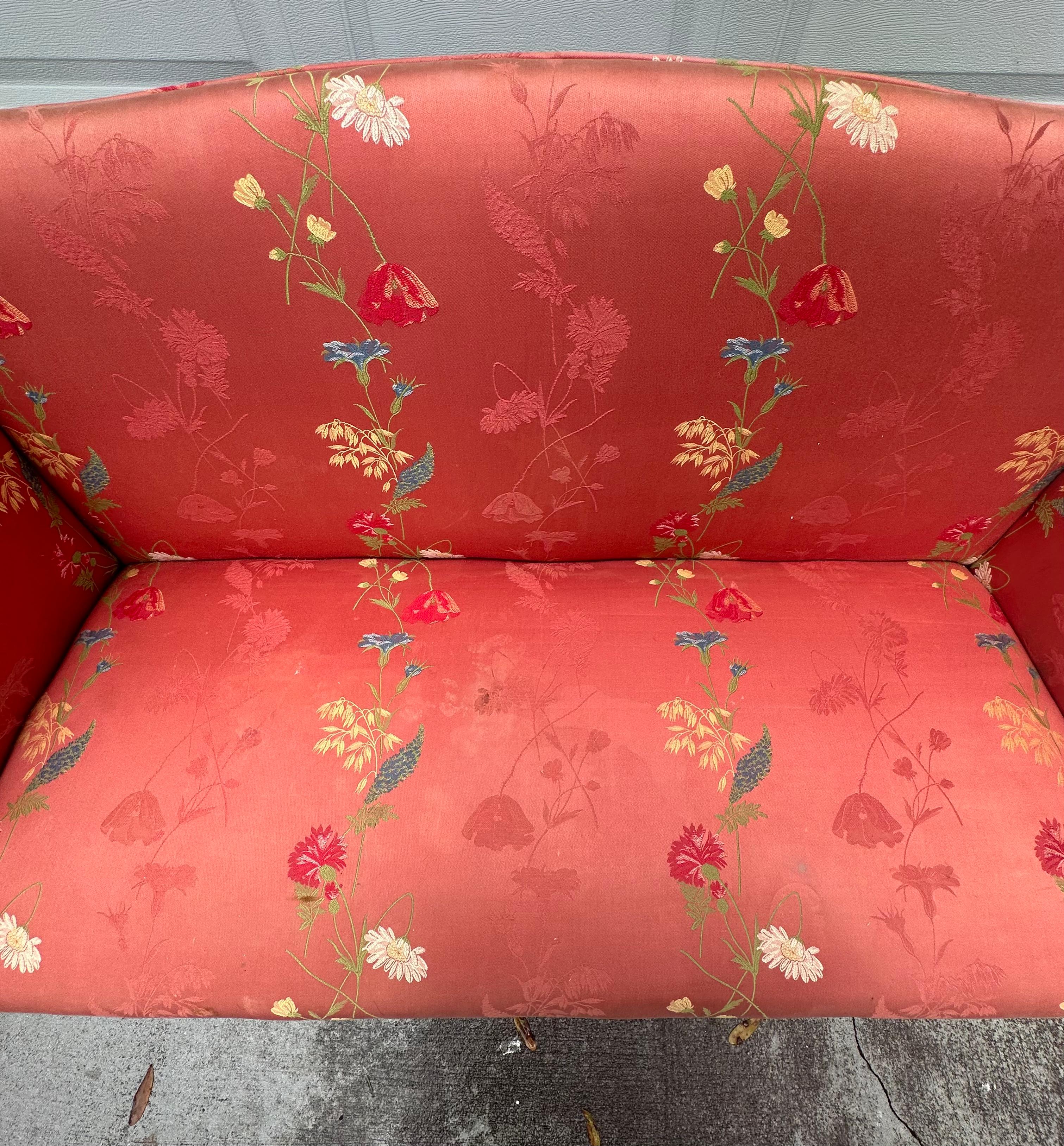 Antique Petite Sheraton Style Mahogany Camel Back Settee For Sale 7