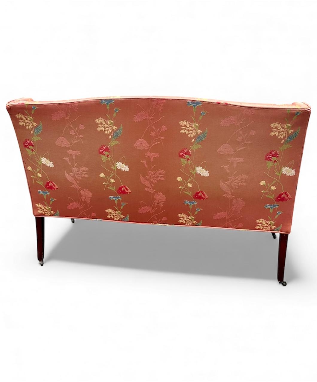 Brass Antique Petite Sheraton Style Mahogany Camel Back Settee For Sale