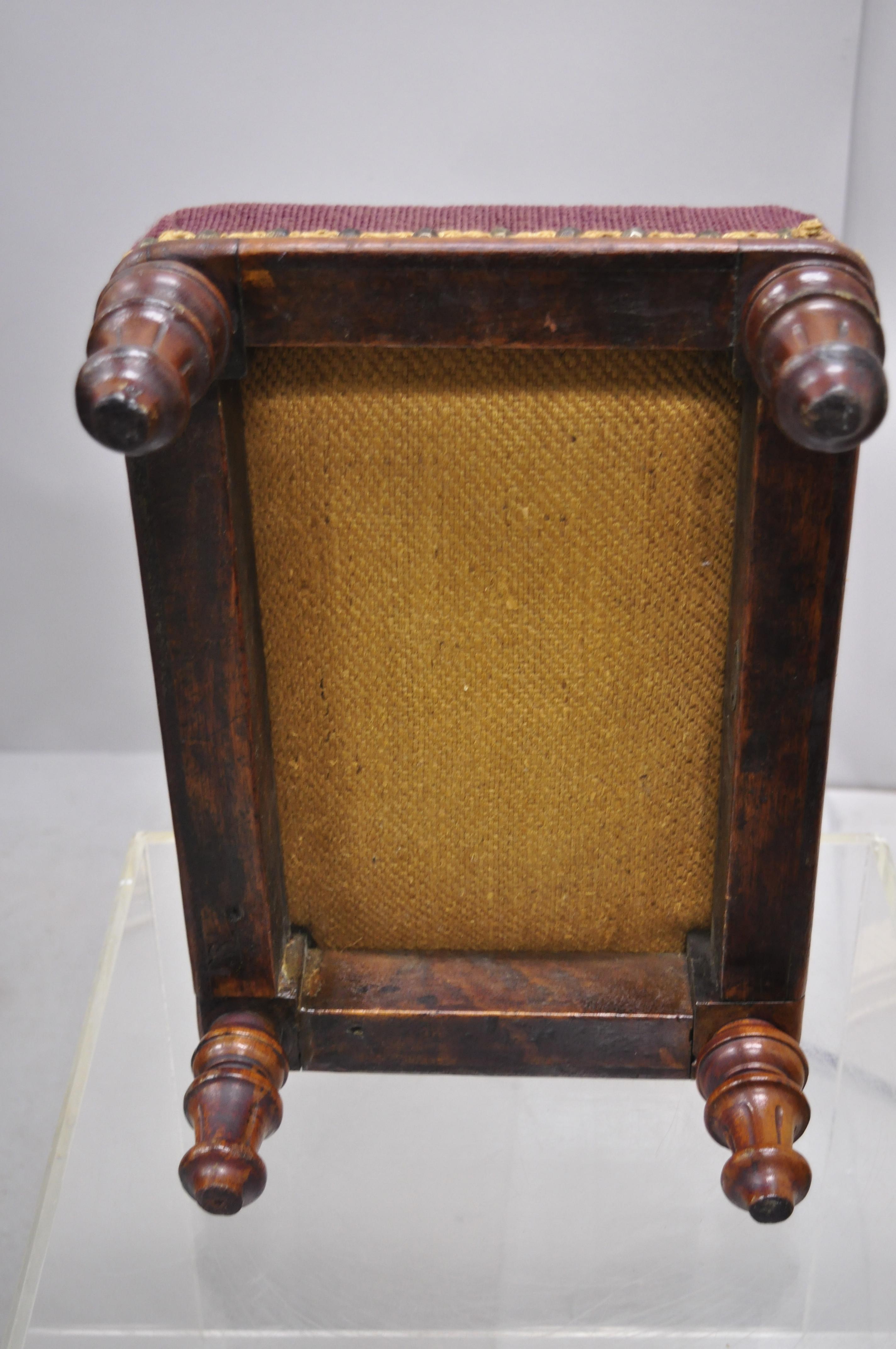 Antique Petite Small Victorian Empire Mahogany Needlepoint Footstool Ottoman 2