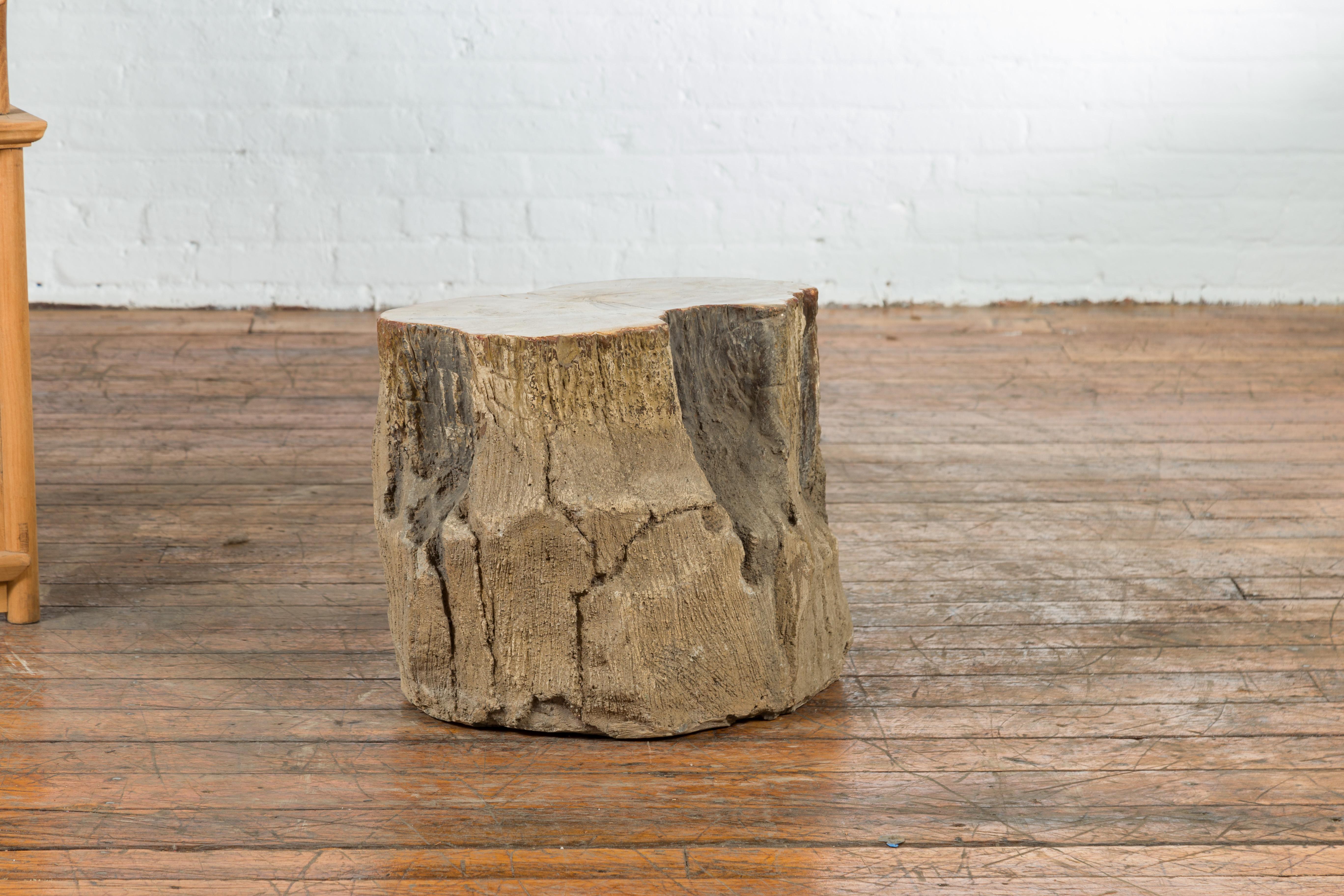 Antiker antiker Baumstumpf-Getränketisch oder Hocker aus versteinertem Holz mit Gesso überzogen im Angebot 3