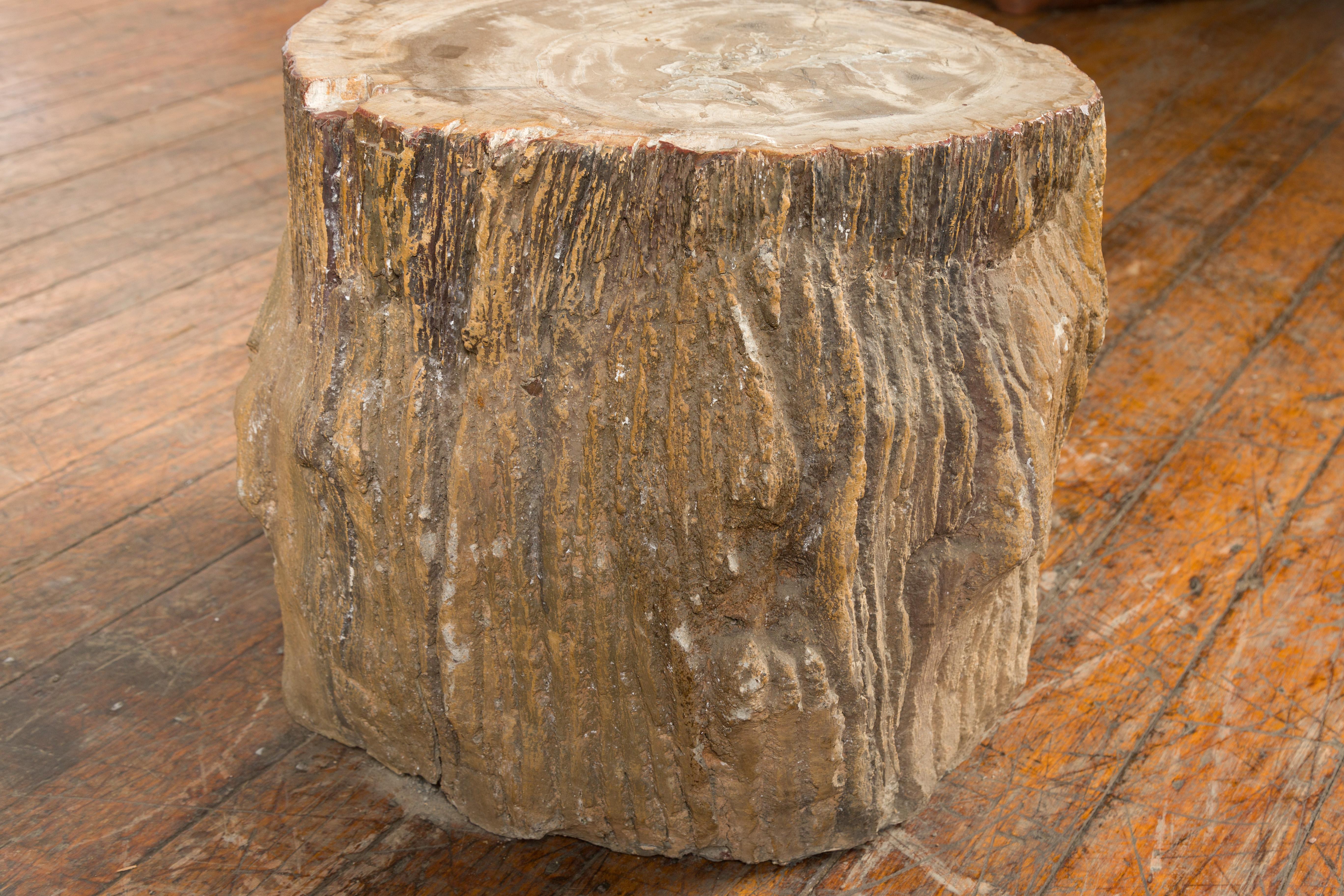 20th Century Antique Petrified Wood Tree Stump Drinks Table or Stool Covered in Gesso For Sale