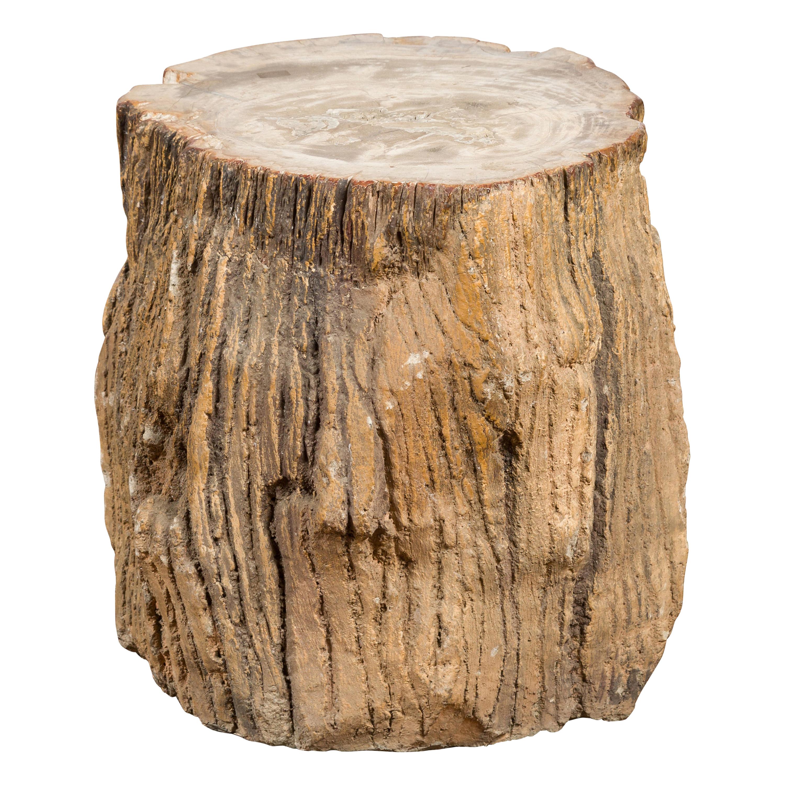Antique Petrified Wood Tree Stump Drinks Table or Stool Covered in Gesso For Sale