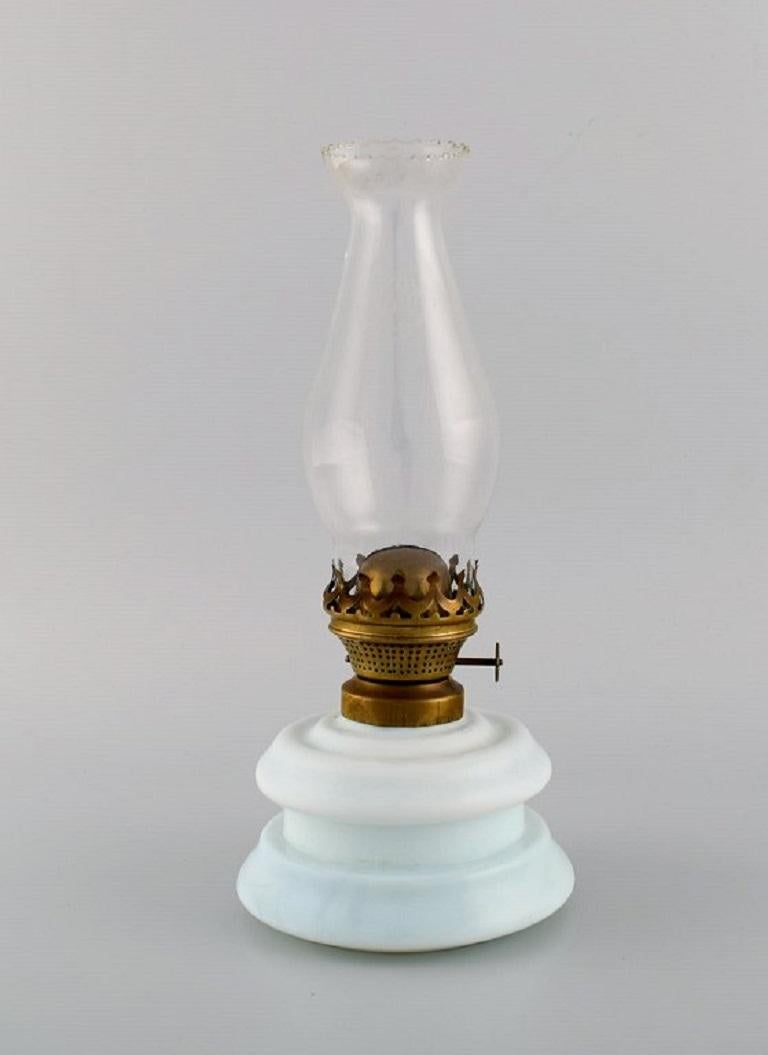 Early 20th Century Antique Petroleum Burner and Lamp in Mouth-Blown Opal Art Glass, Approx 1900 For Sale