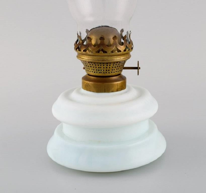 Opaline Glass Antique Petroleum Burner and Lamp in Mouth-Blown Opal Art Glass, Approx 1900 For Sale