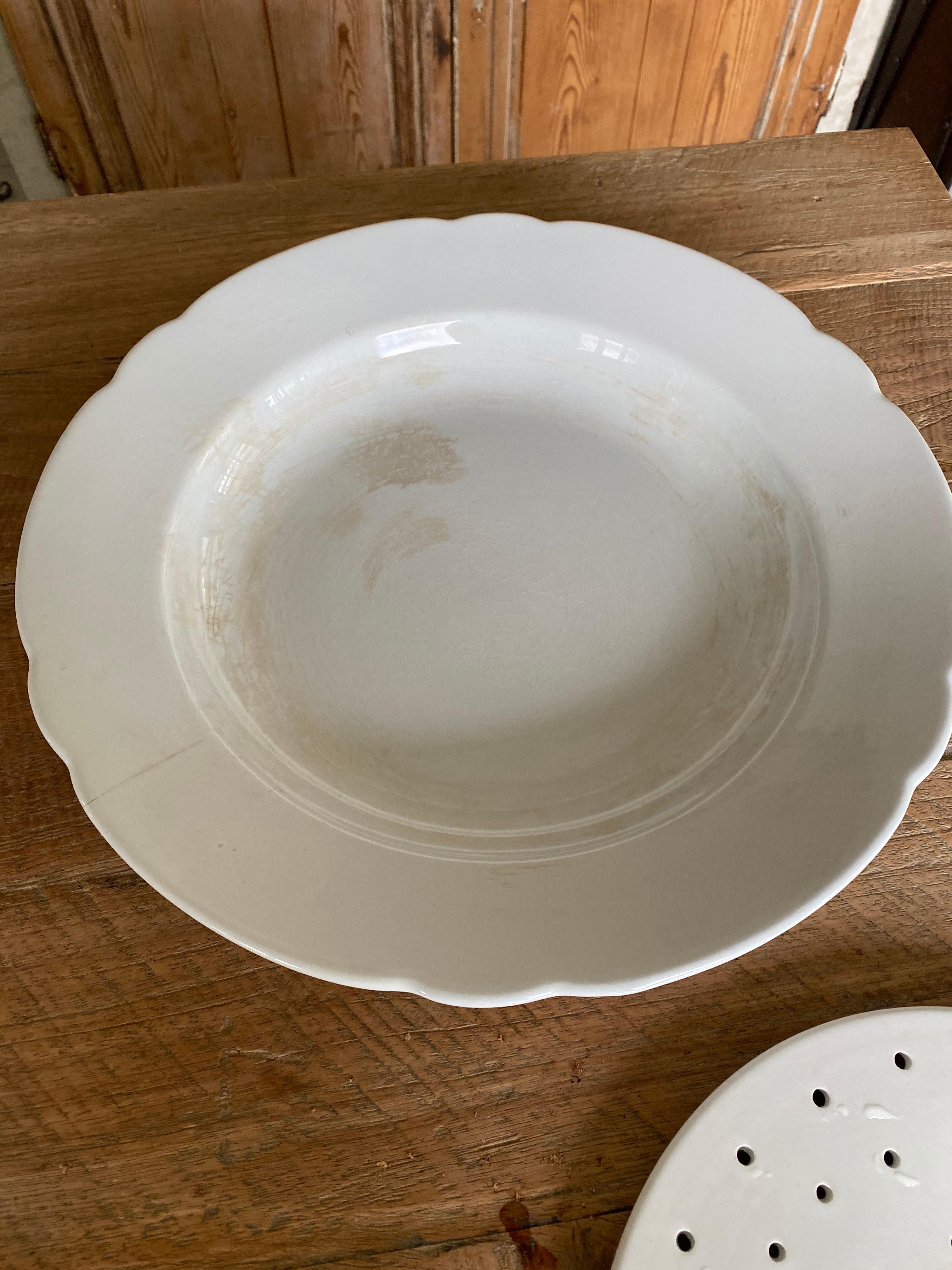 Hand-Crafted Antique Petrus Regout & Co. Ironstone Platter with Drain Plate For Sale