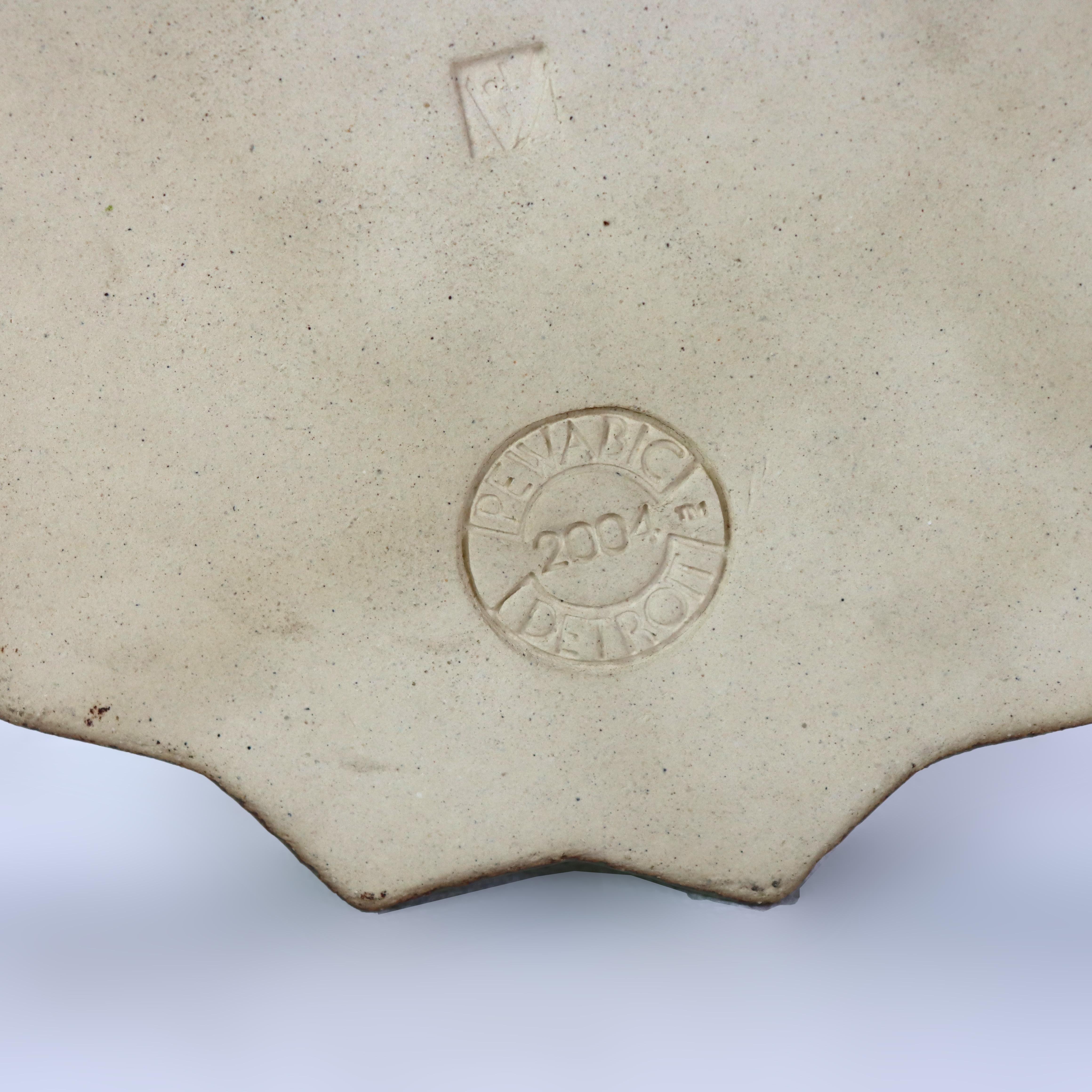 20th Century Antique Pewabic Arts & Crafts Pottery Trivet with Raccoons Signed C1920 For Sale