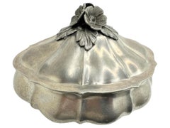 Antique Pewter Bowl Tureen Rose Flower Final Lid German 1920s