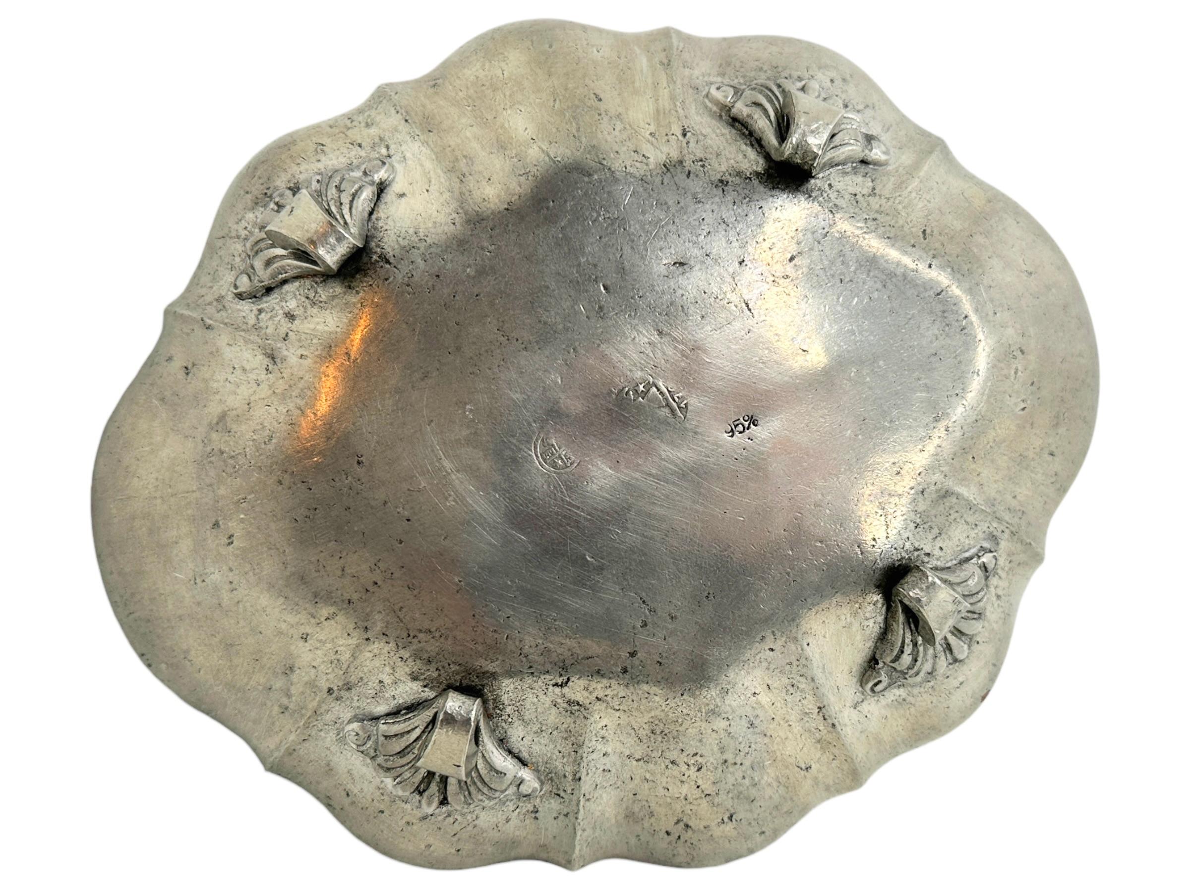 Antiguo Tazón de Peltre Sopera Rosa Flor Tapa Final Alemana Años 20 en venta 2