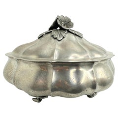 Antique Pewter Bowl Tureen Rose Flower Final Lid German 1920s